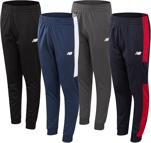 New Balance Pantalones deportivos para niños, paquete de 4 unidades de pantalones deportivos para niños, pantalones deportivos con bolsillos (4-20)