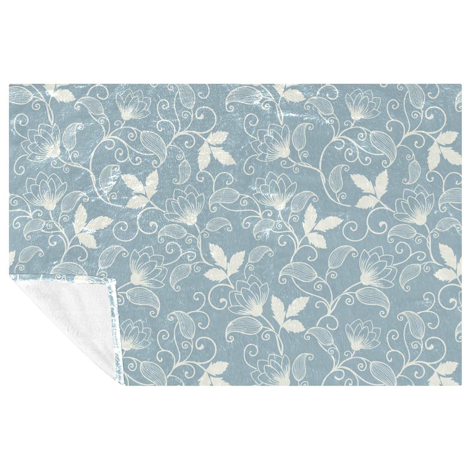 Couverture douce contre le froid motif floral bleu clair 150x100cm
