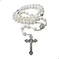 Terço Nossa Senhora Aparecida Contas de Flor 10mm Branco 47cm