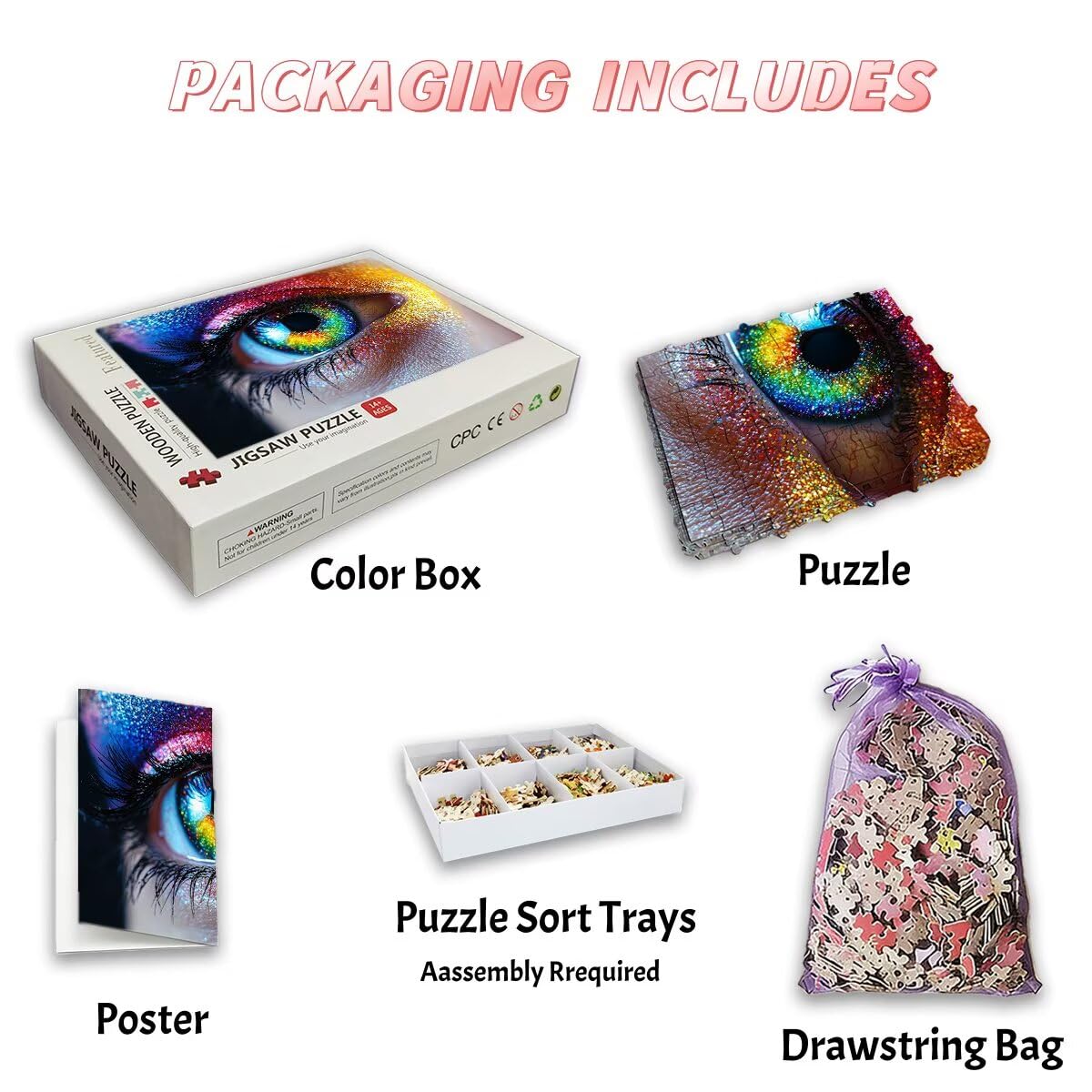 Puzzle 5000 sztuk dorosłych oko, abstrakcyjne puzzle, puzzle 5000 sztuk dla dorosłych, drewniane puzzle z pudełkiem na prezent rozmiar 156 x 105 cm, wyzwanie puzzle dla całej rodziny, prezent dla