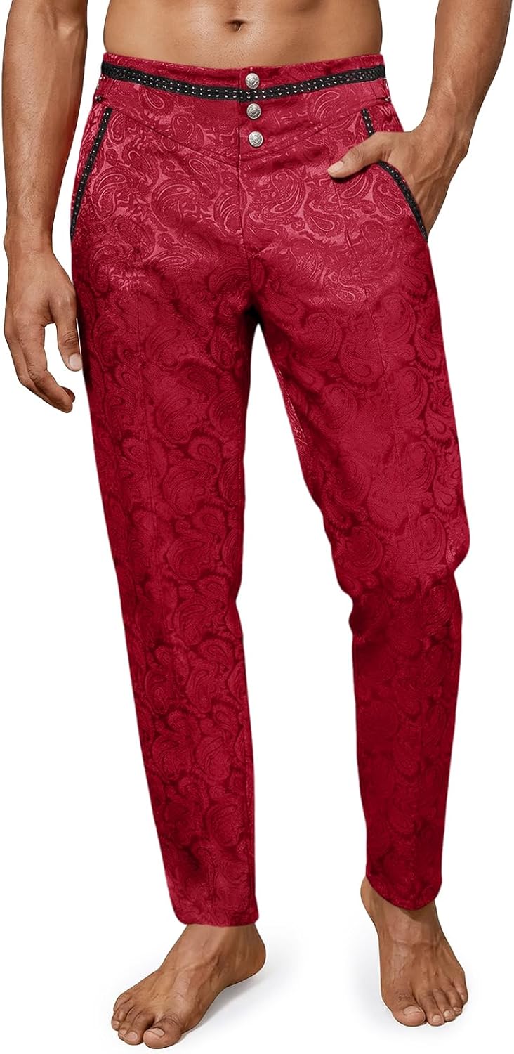 Runcati Mens Renaissance Gothic Pants Medieval Steampunk Victorian Dress Pants Cosplay Costume Trousers