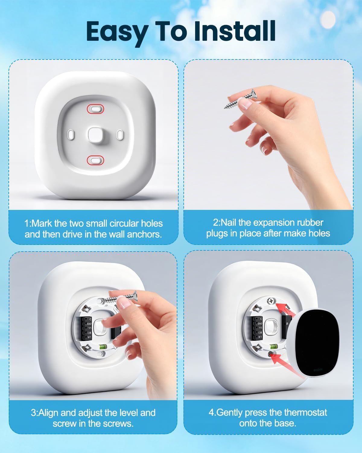 Wall Plate Cover Compatible with Ecobee Smart Thermostat Essential New 2025 | Large Thermostat Trim Kit for Junction Box and Wall Hole Coverage, 5.9" x 5.9", Matte Tricorn White