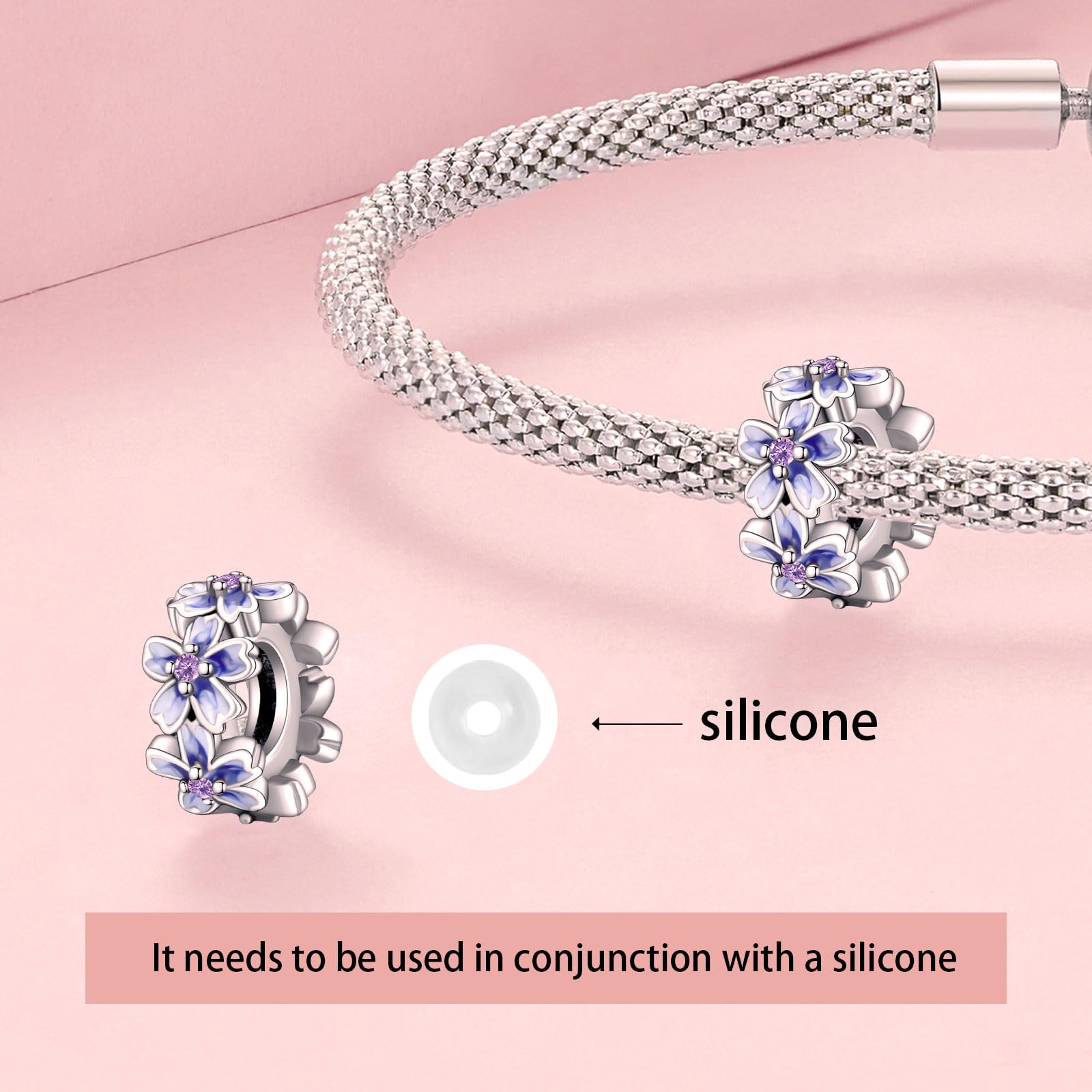 Annmors 925 Sterling Silver Clips Distanziatore Catena di Sicurezza Ferma Ciondoli Ciondolo in Vetro di Murano per Donna Bracciale Collana Gioielli Regalo