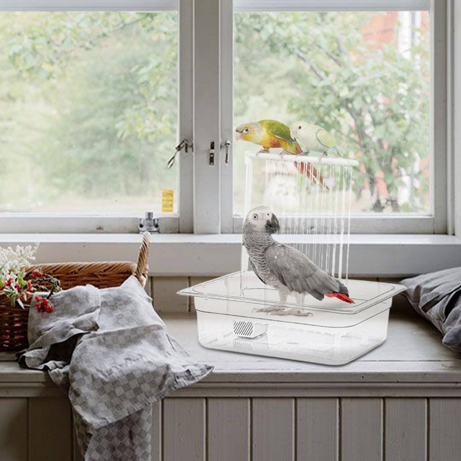 Baño automático de loros, bañera automática de loro Baño eléctrico para | Bañera de ducha de cacatina eléctrica para periquito gris africano, bañera de bóveda con presión de agua