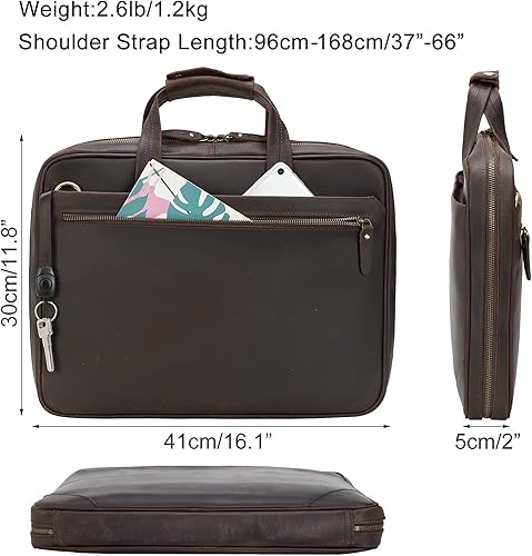 Miniatura 5 de Masa Kawa Leather Slim Briefcase for Men 16 Laptop Shoulder Messenger Computer Bag Business Travel Work Attache Case