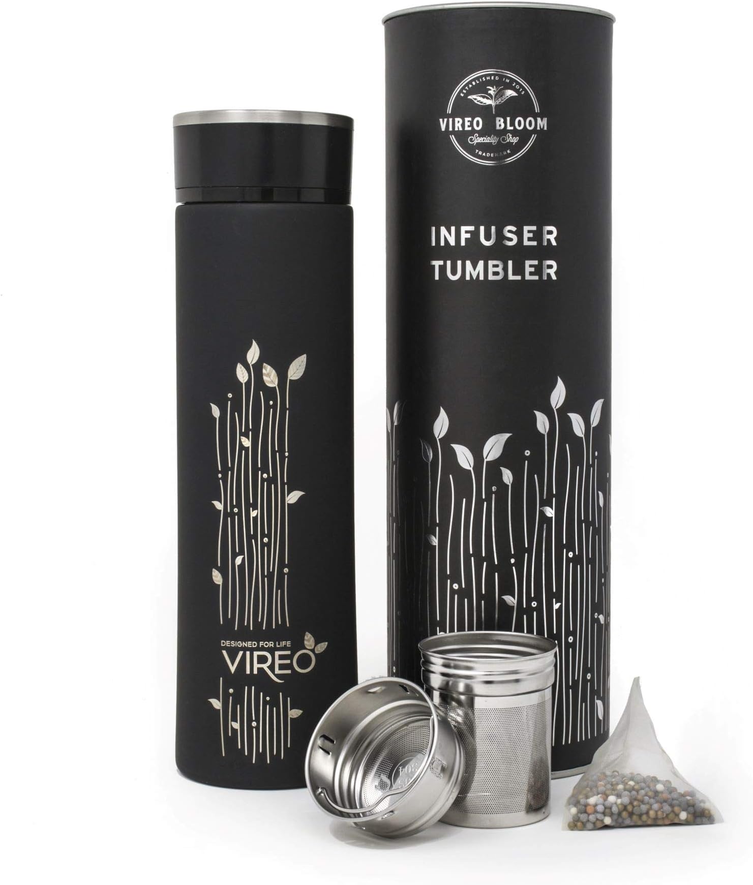 Vireo Bloom Stainless Steel Tea and Fruit Infuser Flask - BPA Free Vacuum Sealed, Insulated 500ml Eco Travel - For Sports, Camping, Office - Bonus Water Purify Granules