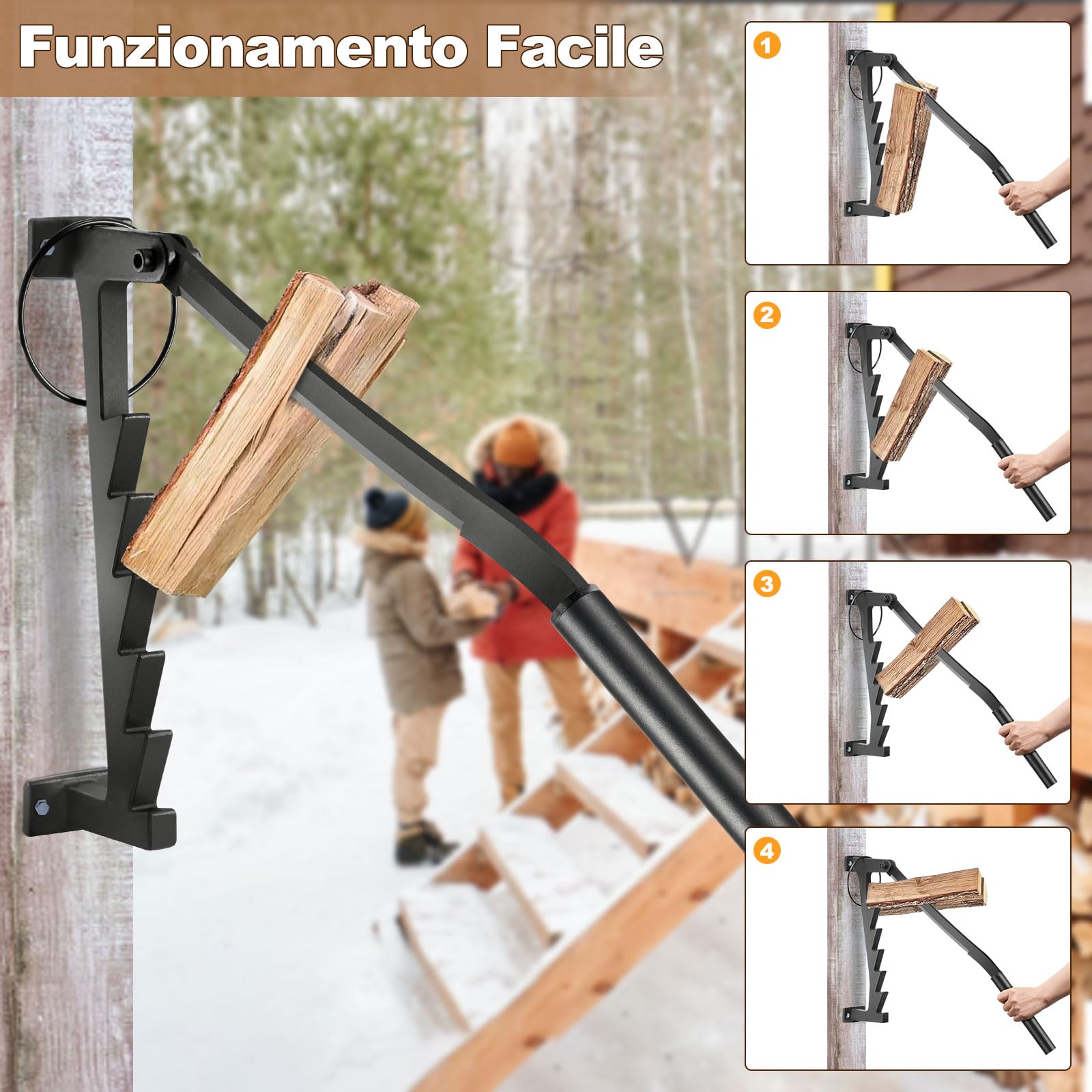 Spaccalegna Manuale, Spaccalegna Manuale da Parete per Legna da Ardere con 2 Manici Staccabili Strumenti per Spaccare Legna Portatile per Casa e Campeggio all'aperto