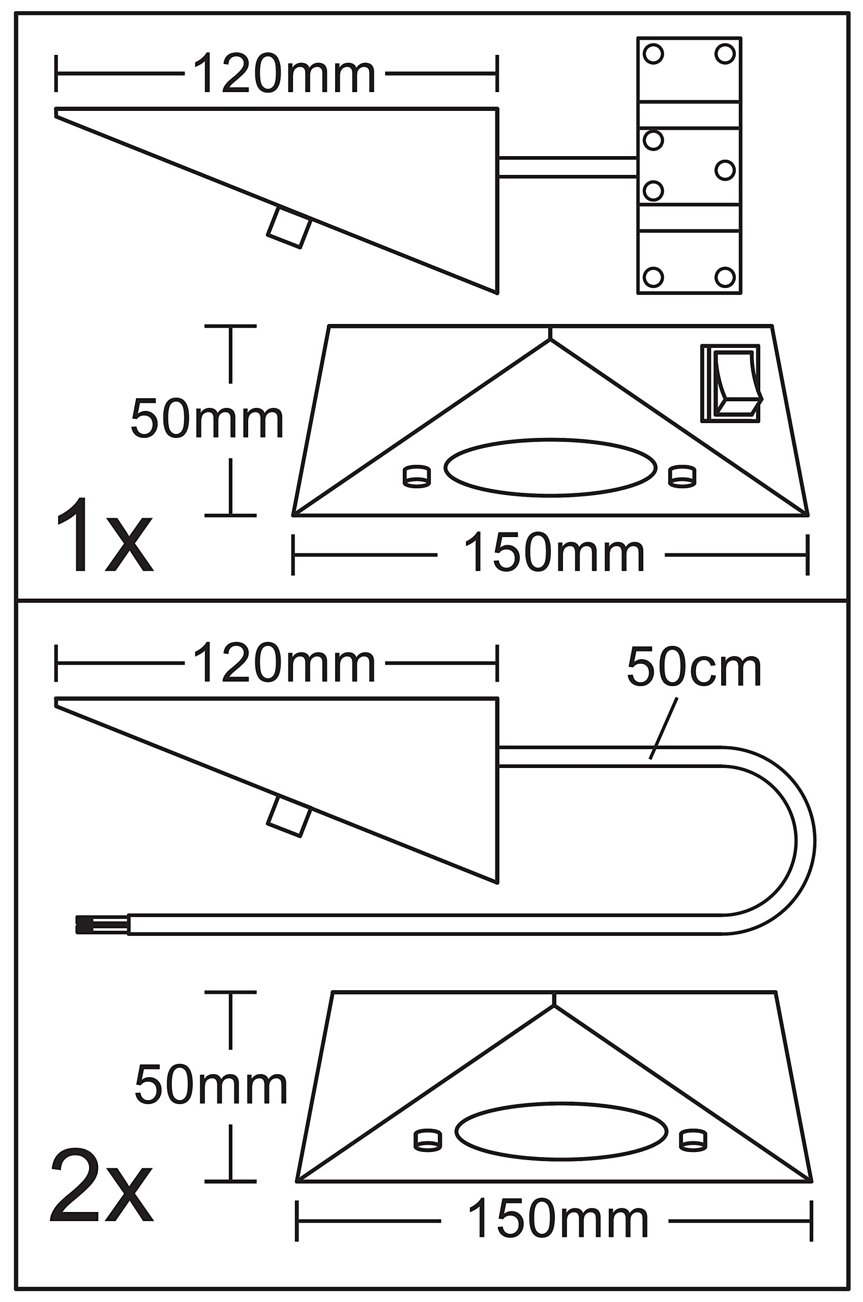 Trango 3er Set 6739-32 Küchenunterbauleuchte inkl. 3x 4.8 Watt LED Modul 3000K warmweiß ON/OFF Schalter *COOK* Edelstahl Einbauleuchte, Einbaustrahler, Dreieckleuchte, Schrankleuchte, Küchenleuchte