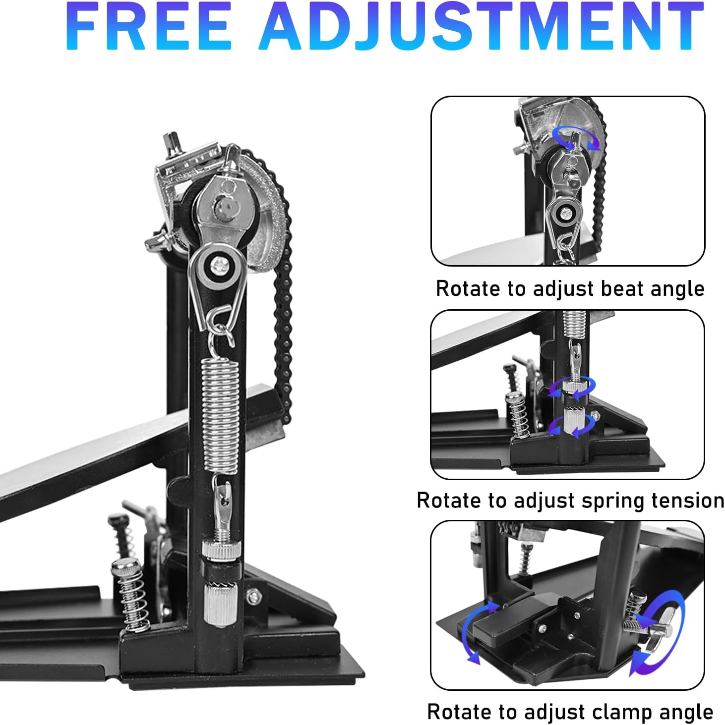 Double Bass Drum Pedal, Double Kick Pedals for Acoustic Electric Drum Kit, with Dual Chain Drive, Brushed Metal Footboard, Electric Plated Finish, Fit for Beginner Practice, by ALLCIFP