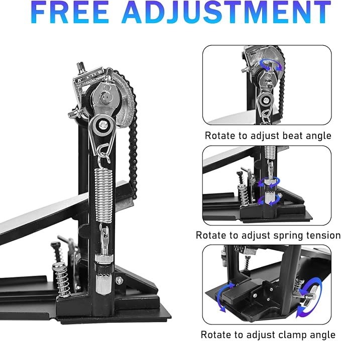 Pedal doble para bombo con cadena para batería acústica y eléctrica miniatura 3