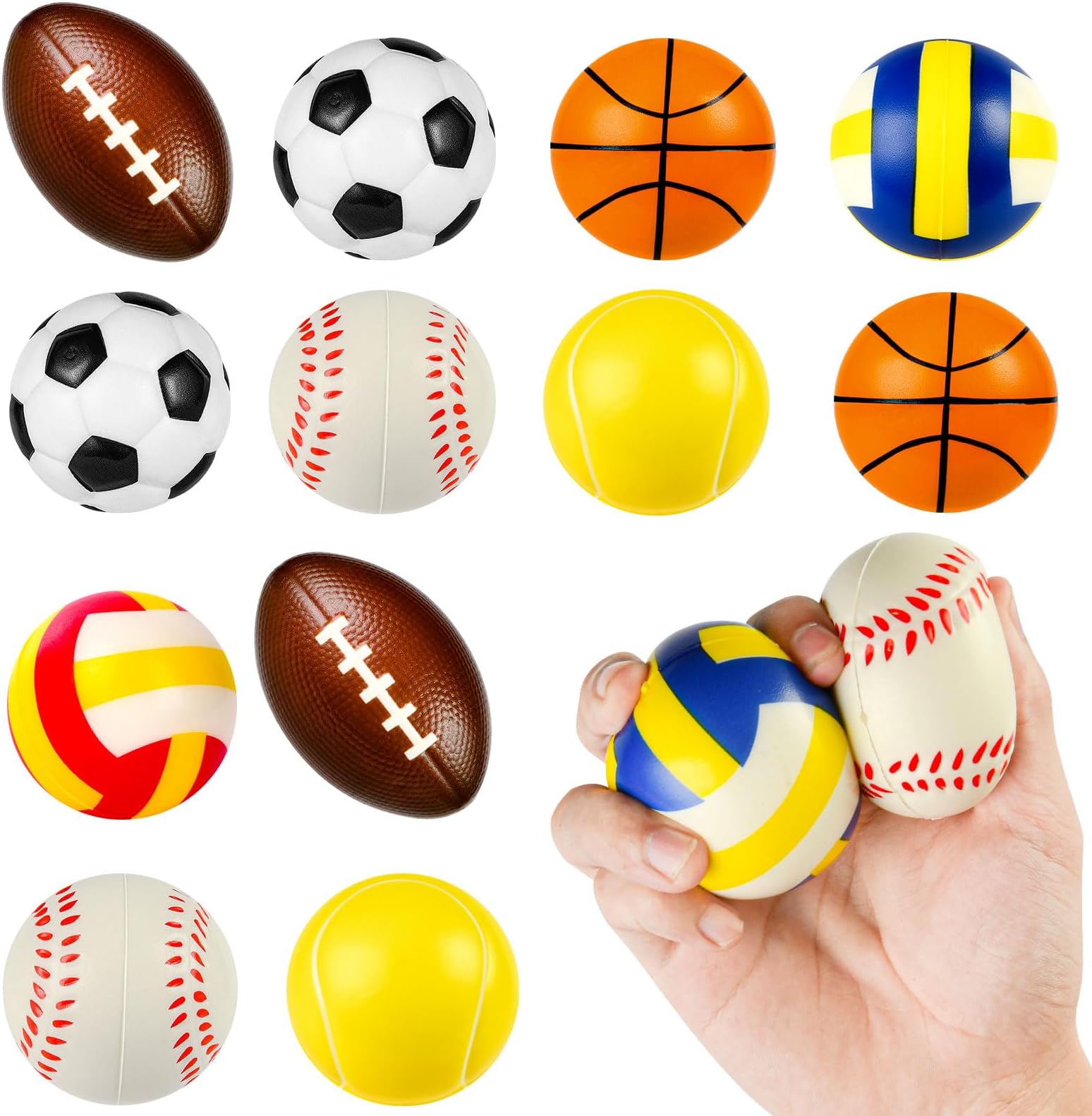Ainiv 12pcs Squeeze Stress Balls, Sports Balls Party Favors, Sensory Stress Ball for Kids and Adults, Hand Exercise Stress Relief Balls, Squeeze Toys for Anxiety, Fidget, Tension, Manage Anger - Mix