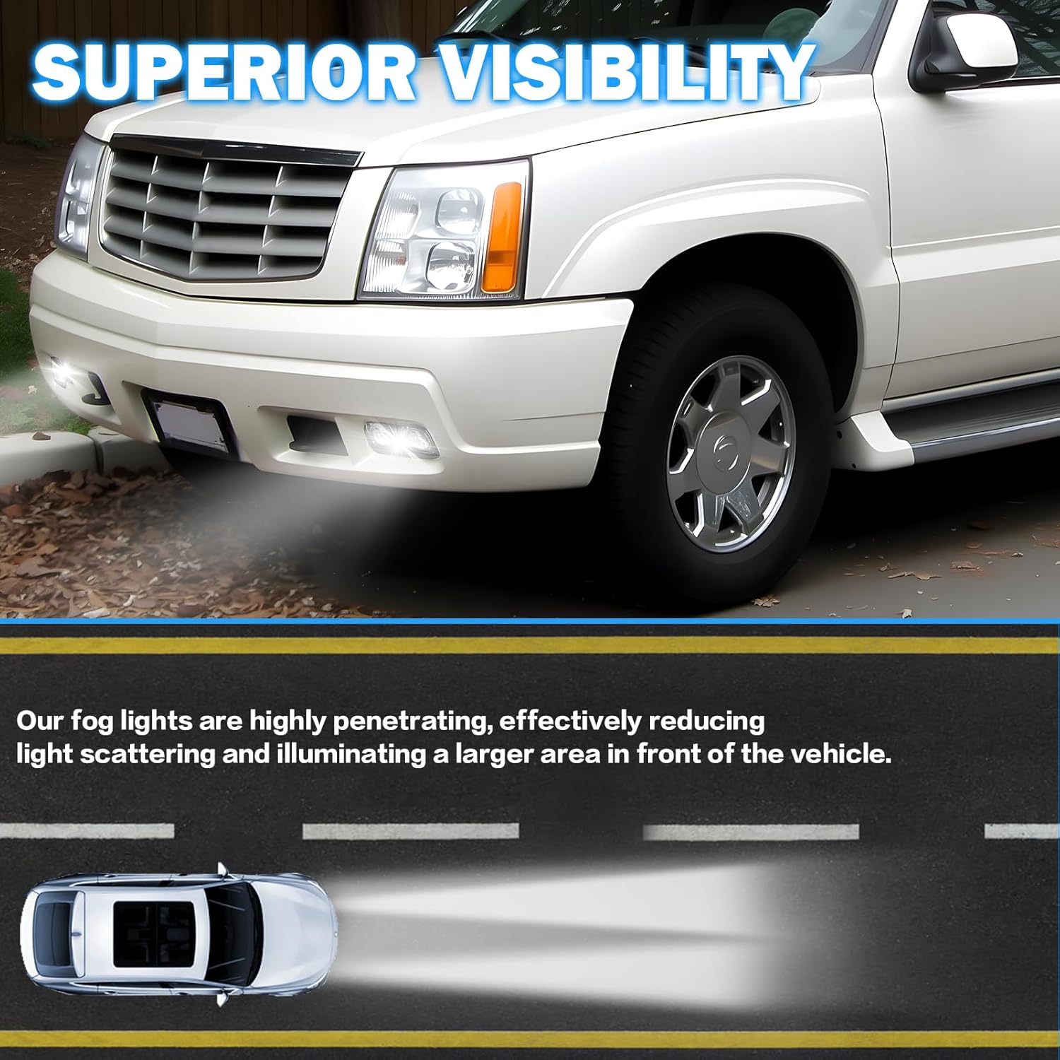 LED Fog Lights Assembly Compatible with 2002 2003 2004 2005 2006 Cadillac Escalade/Escalade EXT/Escalade ESV Driving Fog Lamps (Clear Lens)