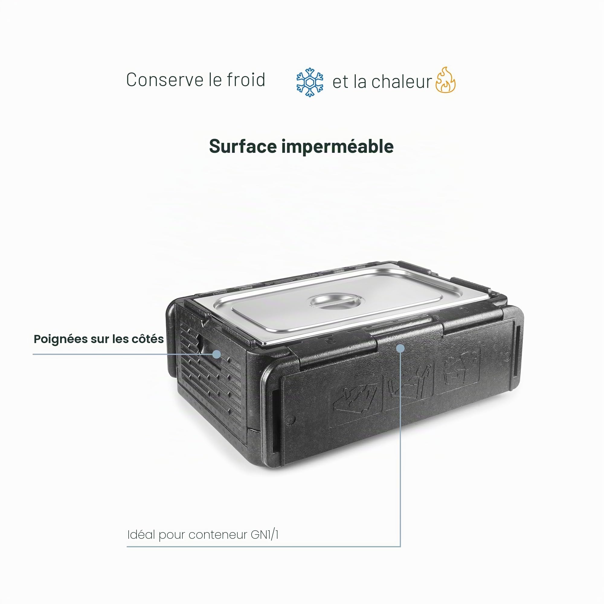 Lacor - 66066 - Boîte de Trempe Isolante, en PPE, GN 1/1, Tranasporta, Isole ou Maintient les Aliments Froids ou Chauds, Légers, Résistants et Isolants, Imperméables, Entièrement Pliables, 38.5L, Noir