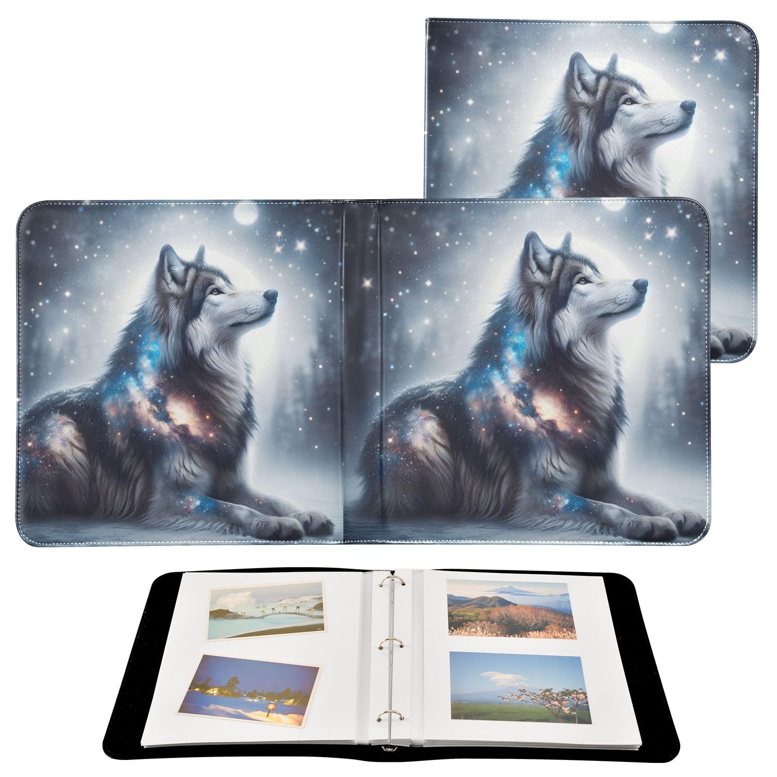 JIPONI Dog Stars Large Photo Album, DIY Leather Cover Scrapbook Albums for 4x6 5x7 6x8 Pictures, Self Adhesive Memory Book for Wedding, Baby, Family