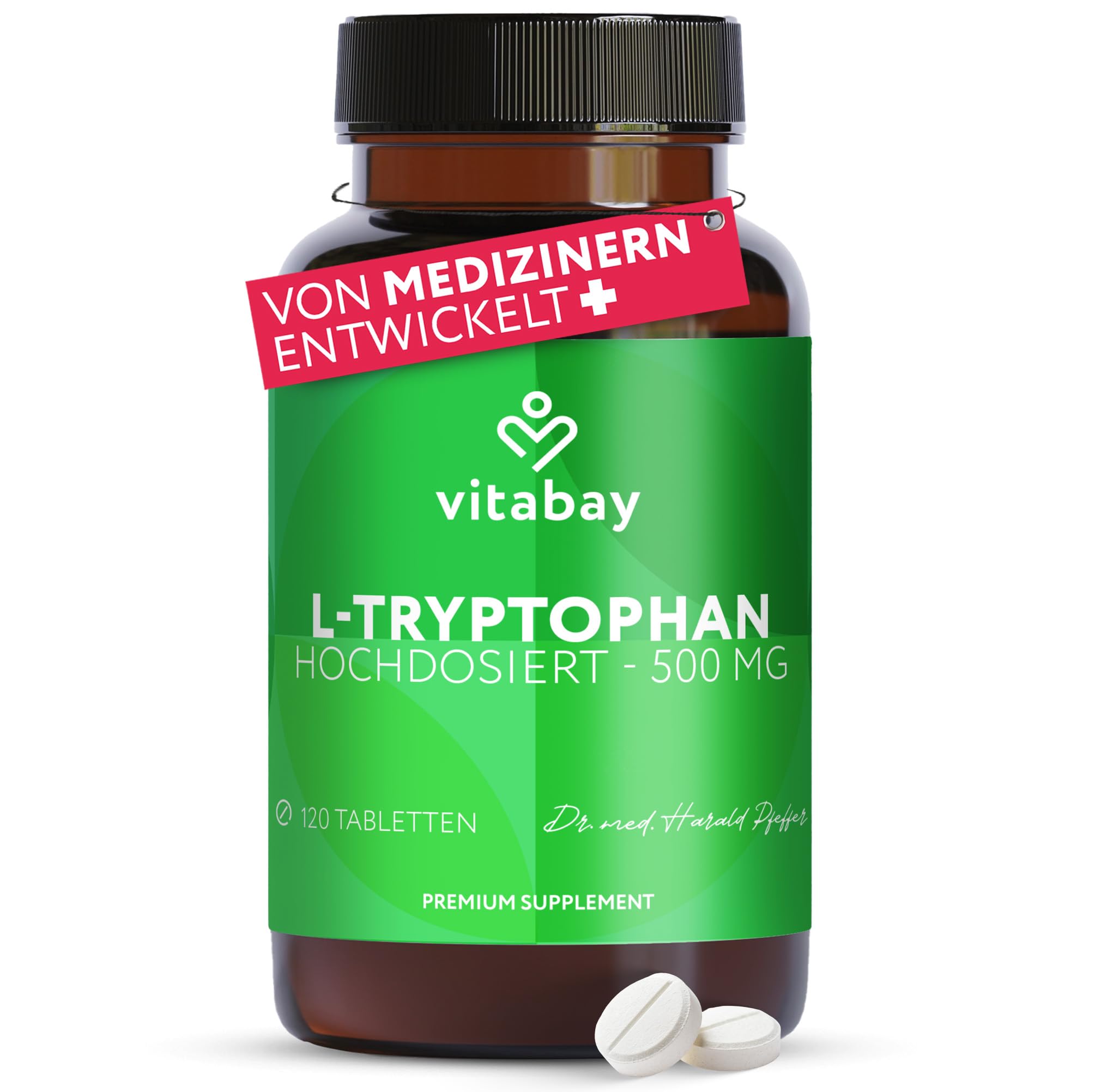 Vitabay L Tryptophan Hochdosiert 500mg - 120 Tabletten L-Tryptophan Vegan & Laborgeprüft - Triptofan Ltrypthophan ohne unerwünschte Zusatzstoffe