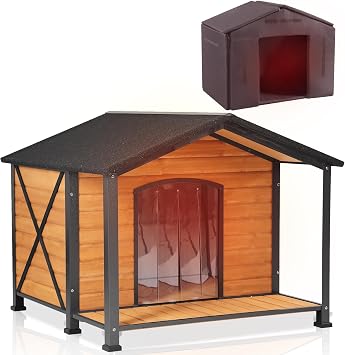 Aivituvin Outdoor Dog House with Chewproof Strong Metal Frame Insulated Outside Dog Kennel Weatherproof for Medium to Large Dogs, 41.5" L x 41.4" D x 34.1" H