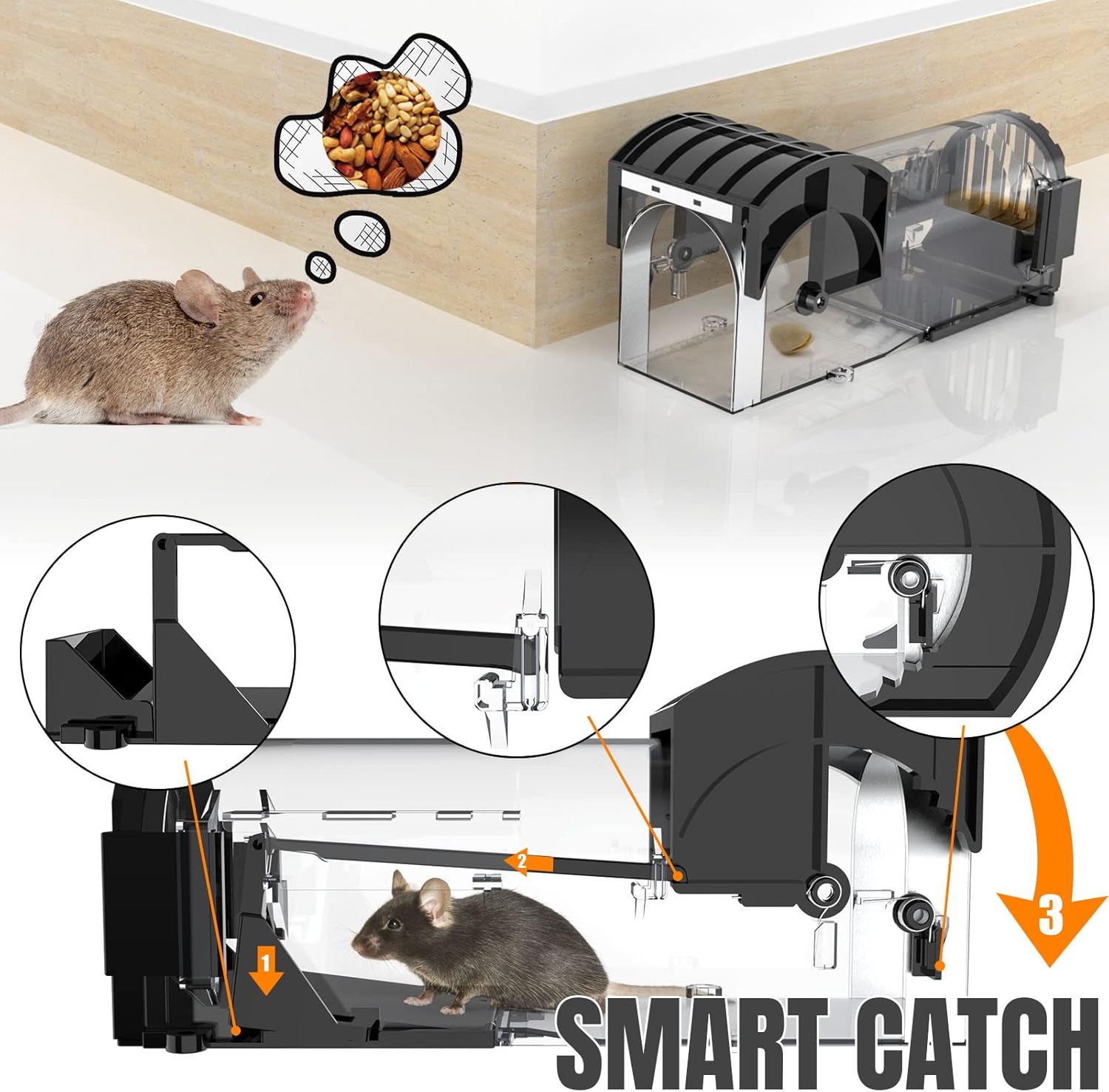 IIWEY Humane Mouse Traps, 8.9 inches Enlarged No Kill Rat Trap, Reusable Catch and Release Mice Traps, Pet and Children Friendly Mouse Trap That Work (2 Pack)