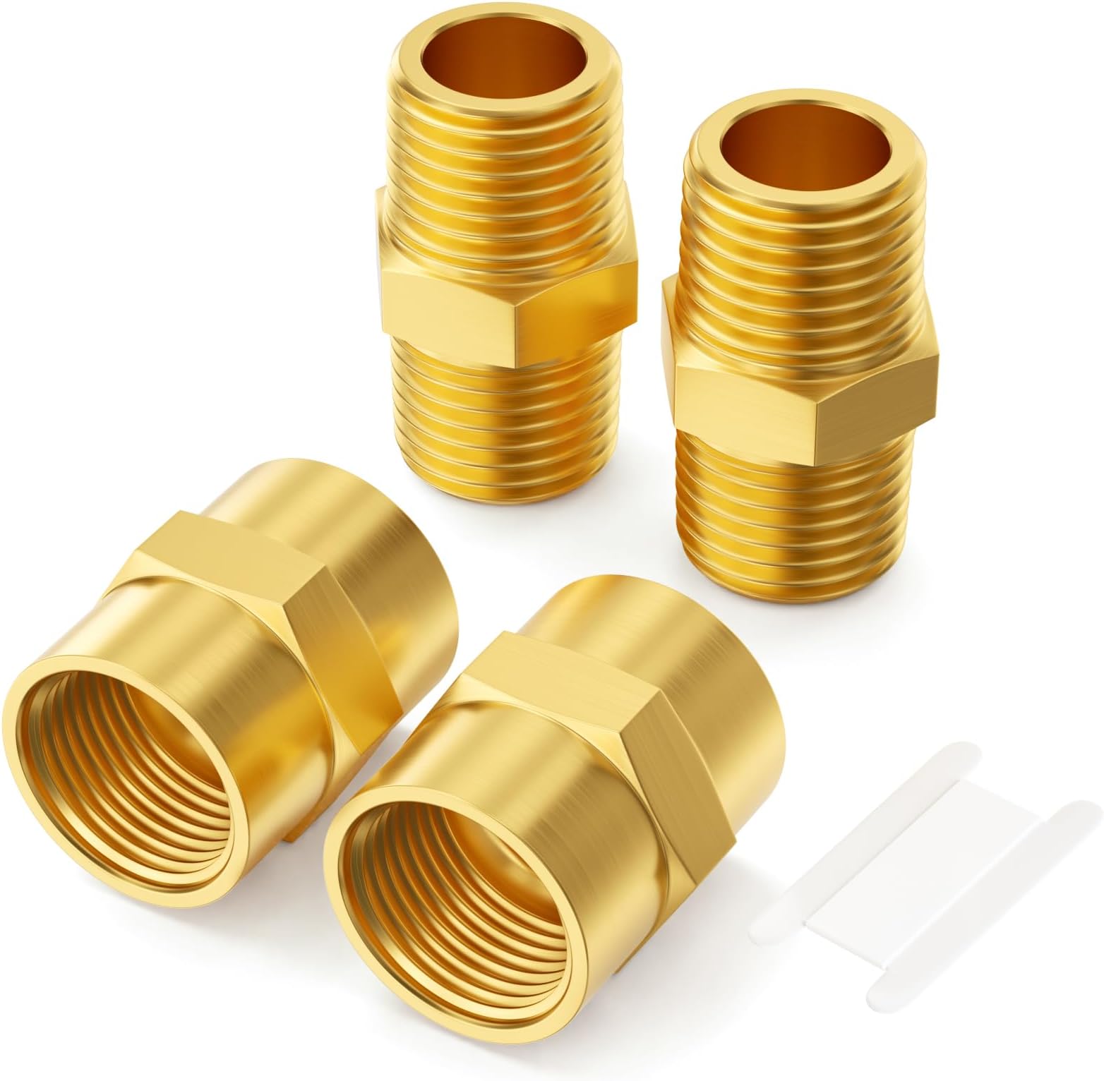 GASHER 4PCS Metals Brass Pipe Fitting, Hex Nipple Brass Hex Coupler, 3/8" x 3/8" NPT Male Thread Pipe, 3/8 Inch x 3/8 Inch NPT Female Thread Pipe