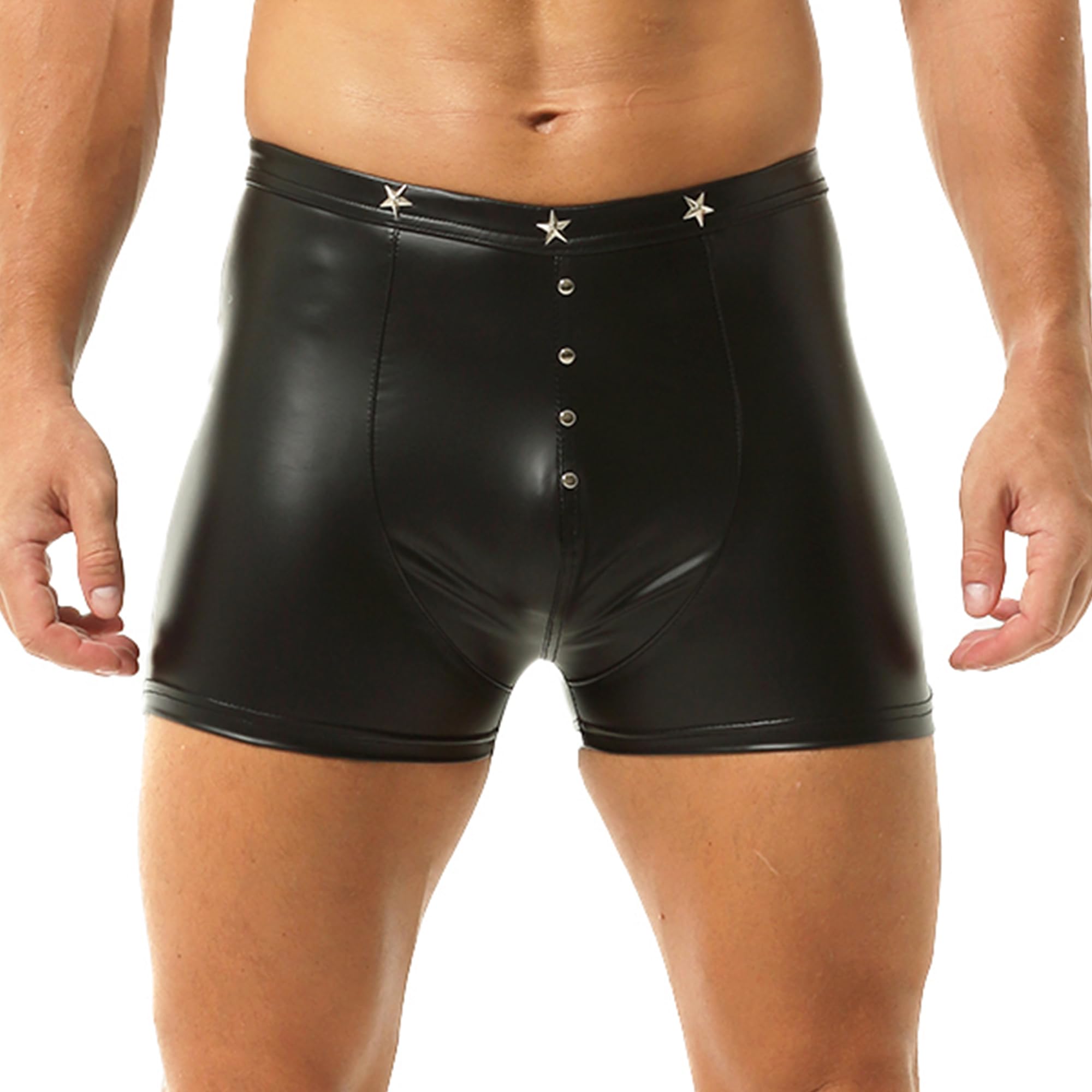 YUFEIDA Herren Kunstleder Boxershorts Wetlook Sexy Unterwäsche Boxer Shorts Slips Männer Stretch Clubwear Kurz Hose Unterhosen