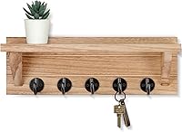 Vista 11 de Soporte para Llaves de Pared con Estante, Estante Rústico con Ganchos Hecho de Madera de Paulownia que Sostiene Llaves, Correa de Perro, Bolsas