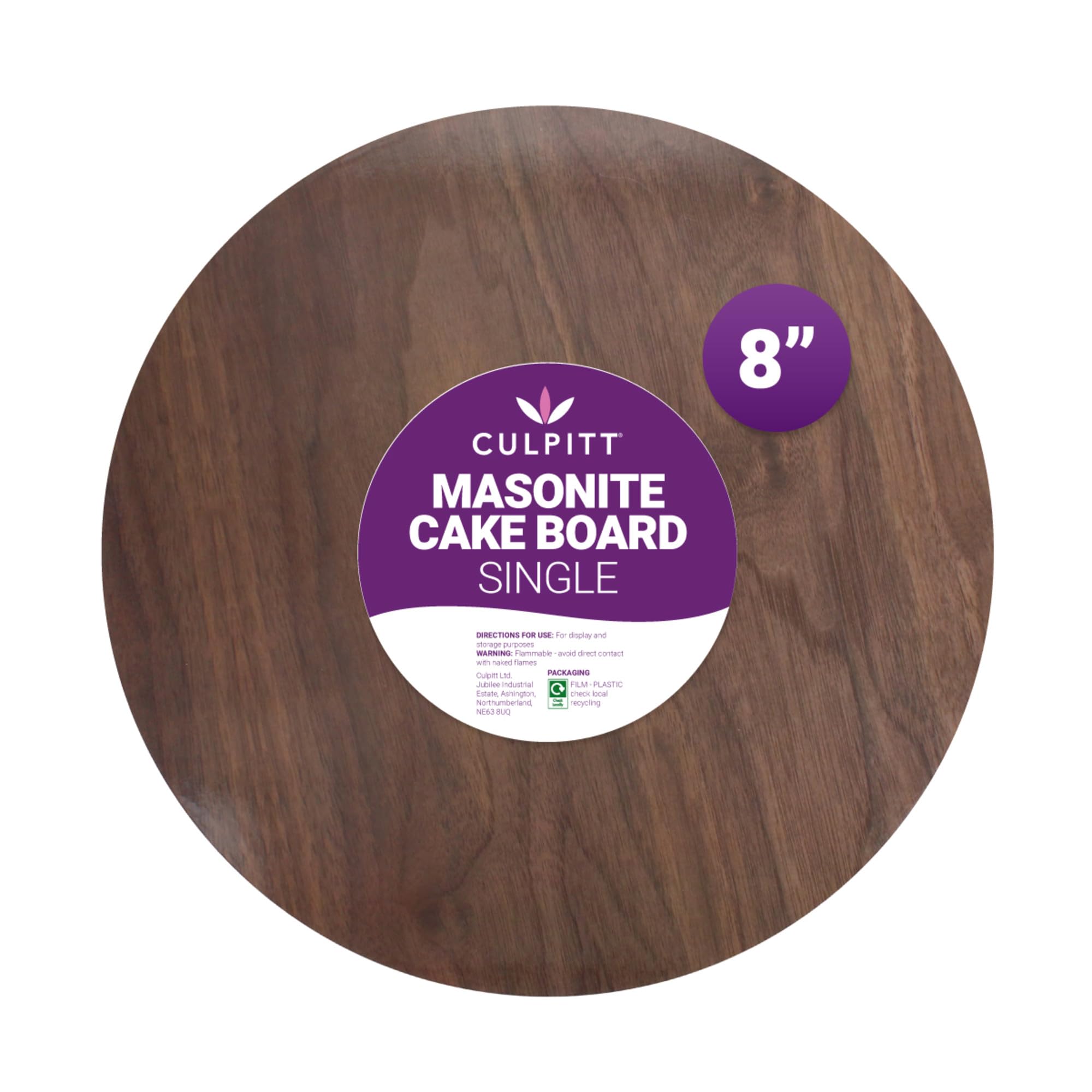 Culpitt Masonite Cake Board, Extra Strong, Round, Pack of 1, Wood Effect - 8 inch 90186