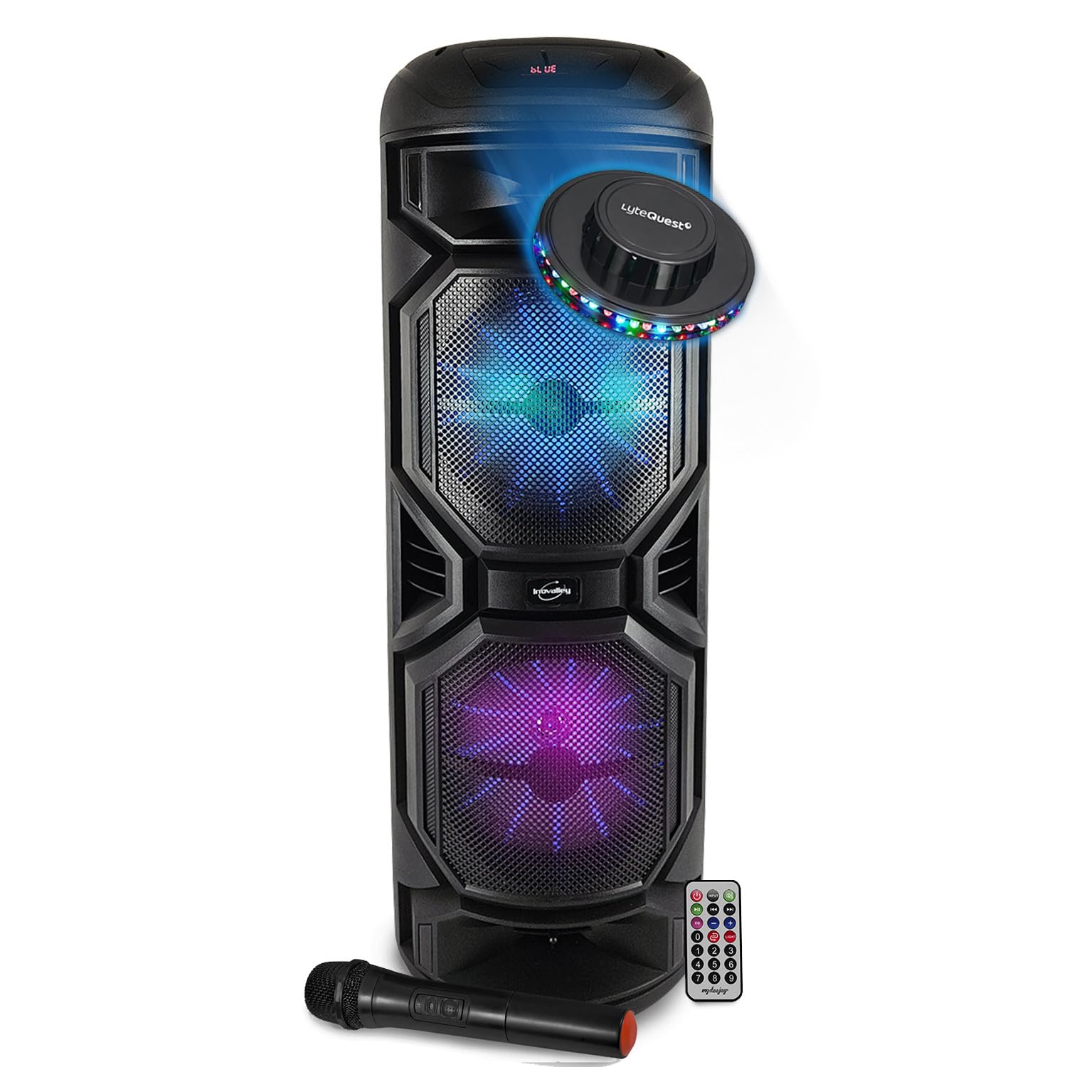 Enceinte DJ Karaoké 800W sur Batterie Lumineuse - INOVALLEY - HP59-XXL - Bluetooth, USB, Micro sans Fil, Réglage Bass, OVNI LED