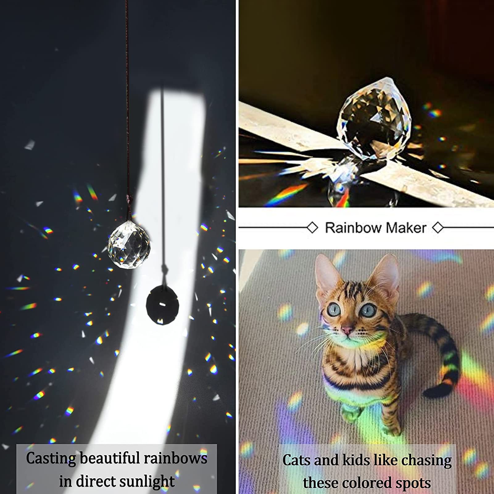 4 Pezzi Acchiappa-Sole in Cristallo, Sfera di Vetro, Prisma Trasparente, Crystal da Appendere, Sfaccettato