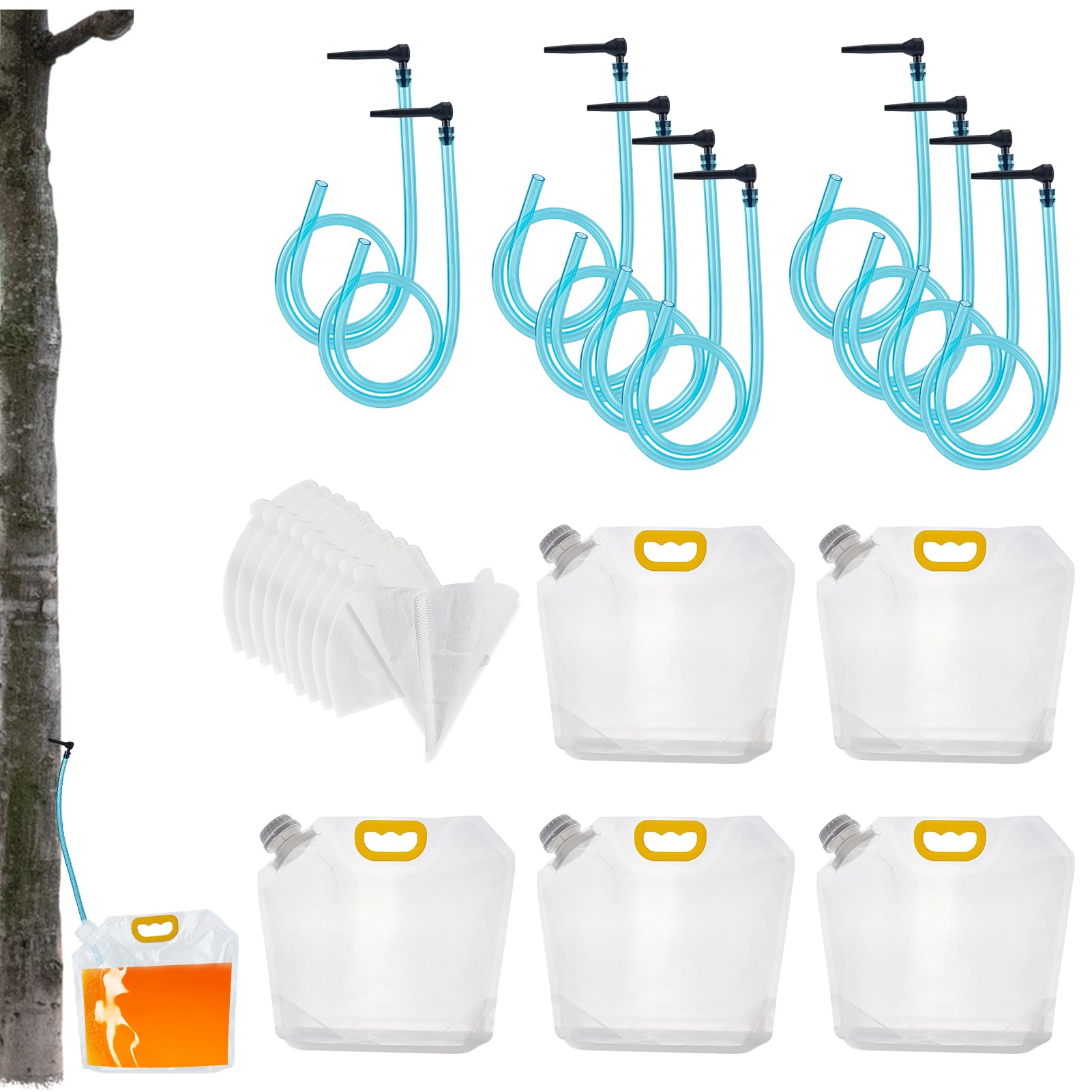 NICENEEDED 10 Kit de Taraudage de Sirop D'Érable Comprend 10 Robinet 10 Tubes 10 filtres et 5 Sacs de 5 L Kit de Taraudage pour Érables et Bouleaux