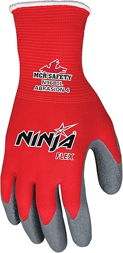 Miniatura 2 de Glove N9680M Ninja Flex - Guantes de nailon con palma de látex y puntas de los dedos, grisrojo, mediano, 1 par