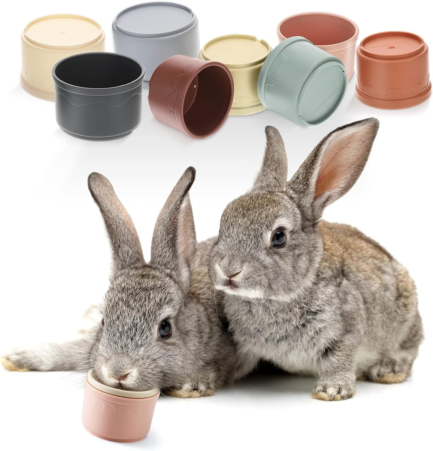 Samaly Stacking Cups for Rabbits-BPA-Free Safe Plastic Stacking Toys, Rabbit Toys, Bunny Toys for Hiding Food and Playtime Fun(8 Pack)