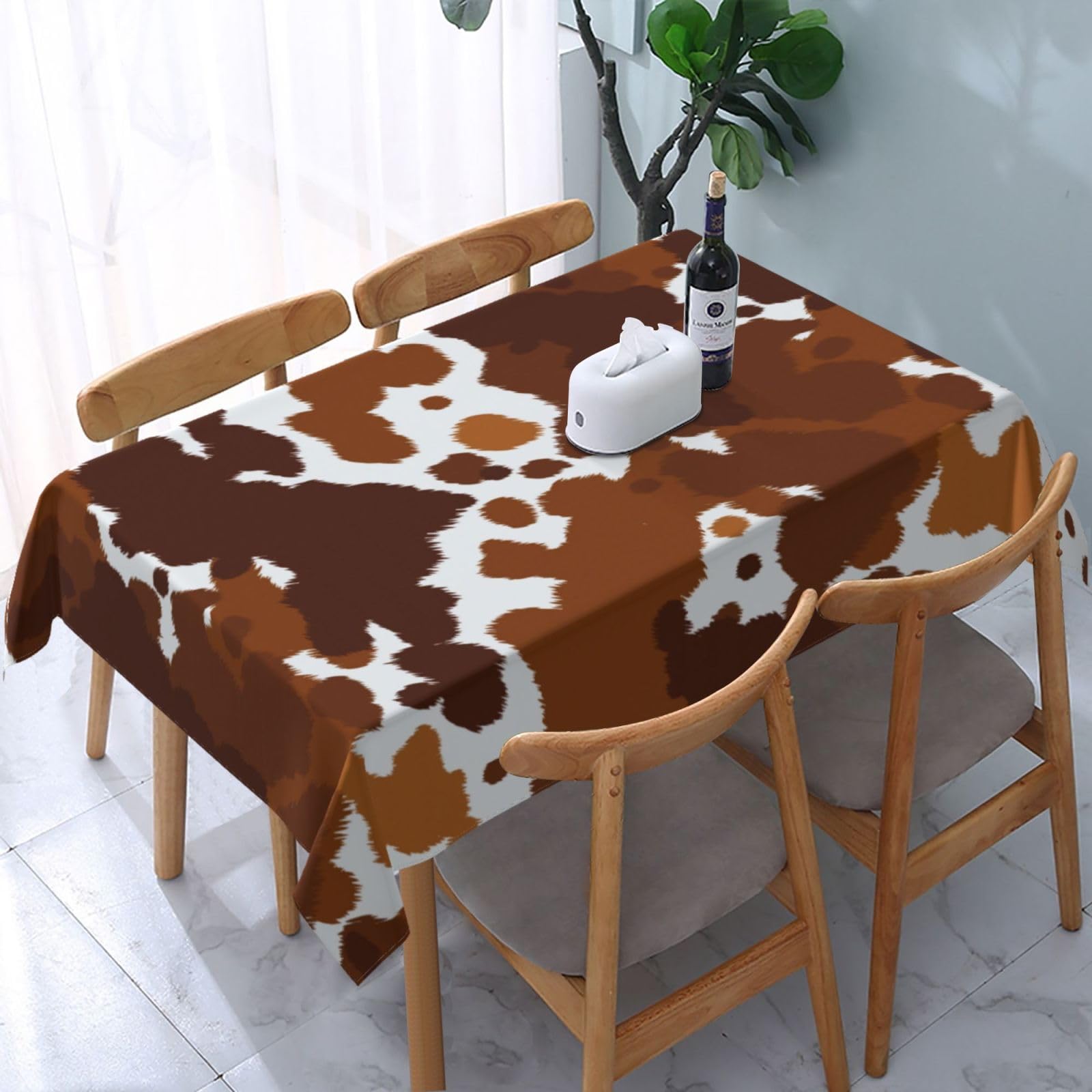 JunHeArt Cowhide Pattern Tablecloth Rectangle Table Cover Washable Table Cloths Decor For Kitchen 54" X 72"