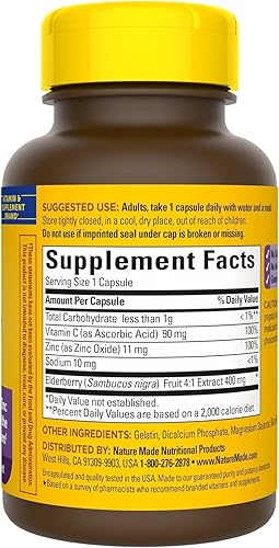 Miniatura 10 de Nature Made Extracto de saúco de 400 mg con vitamina C y zinc, suplemento dietético para apoyo inmunológico, 60 cápsulas, suministro para 60 días
