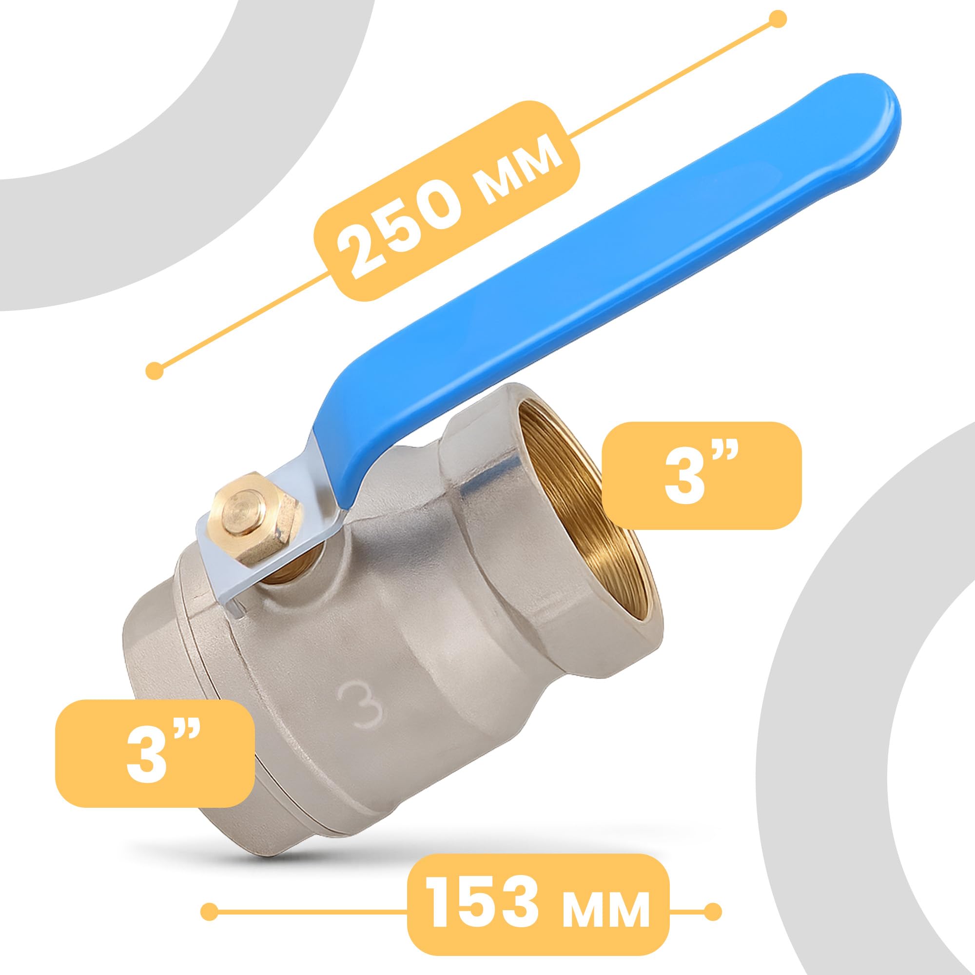 Instalguru Válvula De Bola 3'' Rosca Hembra Latón Alta Presión PTFE Agua Potable Maneta Acero Válvula Esfera Grifería Instalación Fontanería Calefacción