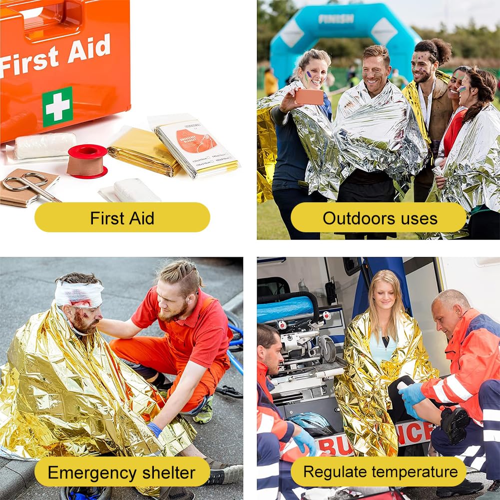 JSCARLIFE - Coperta termica in Mylar di emergenza, kit di sopravvivenza per campeggio, impermeabile, portatile per attività all'aperto, trekking, sopravvivenza, maratone o pronto soccorso