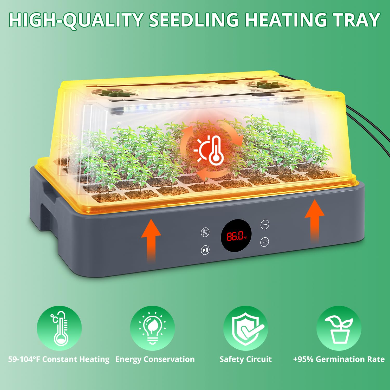 Sondiko Vassoio di avviamento per semi con luce crescente, kit di avviamento per semi riscaldato con display della temperatura, kit di germinazione a cupola umidità, luce regolabile per l'avvio dei