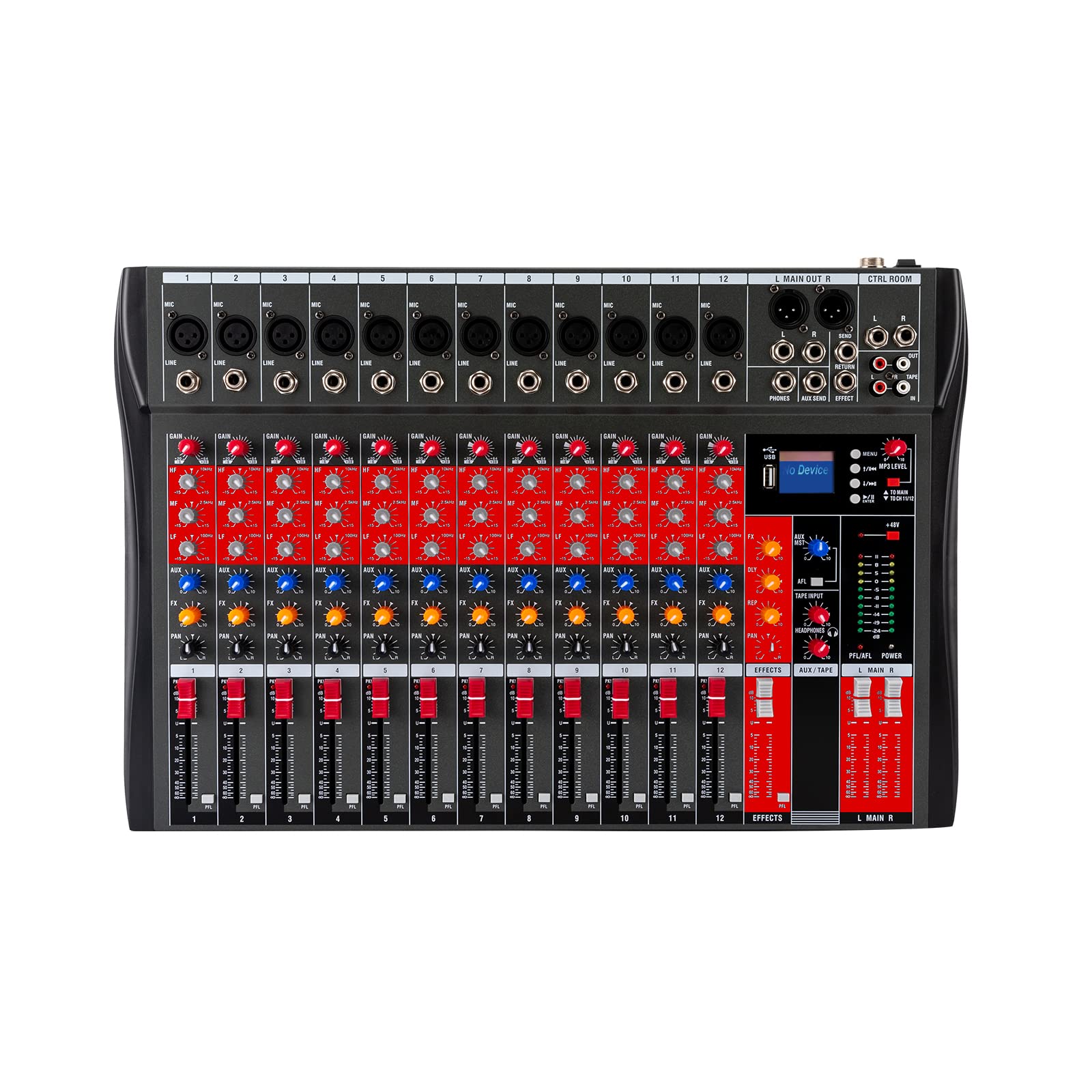 Futchoy Mezclador de audio de 12 canales con amplificador USB/MP3/Bluetooth