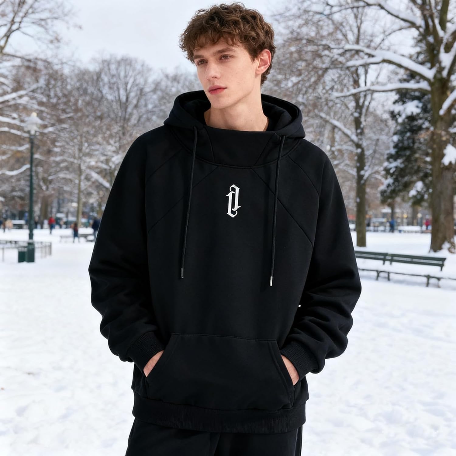 Fleece Hoodies for Men High Neck Sweatshirts Casual Loose Fit Lightweight Techwear Pullover Fall Winter - Image 3