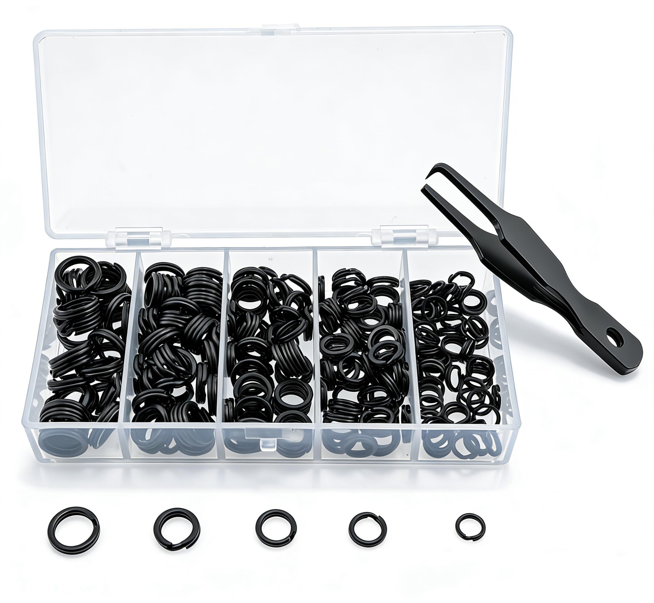 Milepetus Fishing Split Rings Kit: 250pcs Heavy Duty Steel Fishing Lure Making Ring Fishing Hook Connector Tackle(Black Split Mini Plier Set) โ image 1