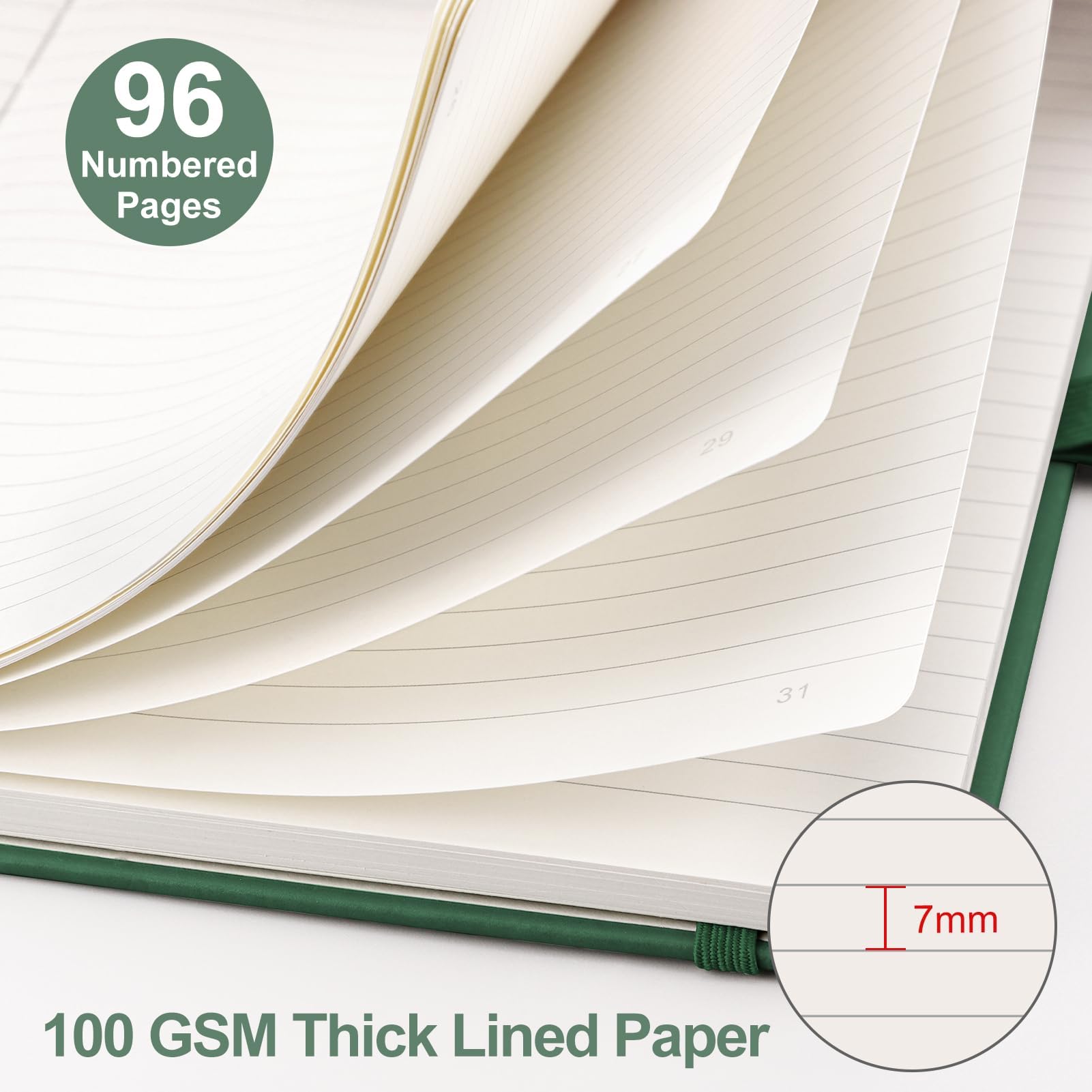 EMSHOI B5 Notebook Lined, 100gsm Hardcover Leather Journal with Sticky Notes - Image 3