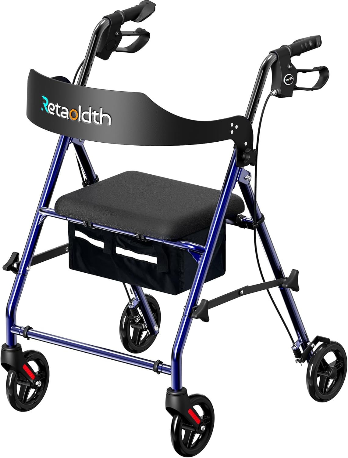 Foldable Rollator Walker with Seat for Seniors, All-Terrain Wheels, 350lb Capacity, Reinforced Inner Metal Rod for Easy Folding & One-Hand Carry, Lightweight Rolling Walker - Blue