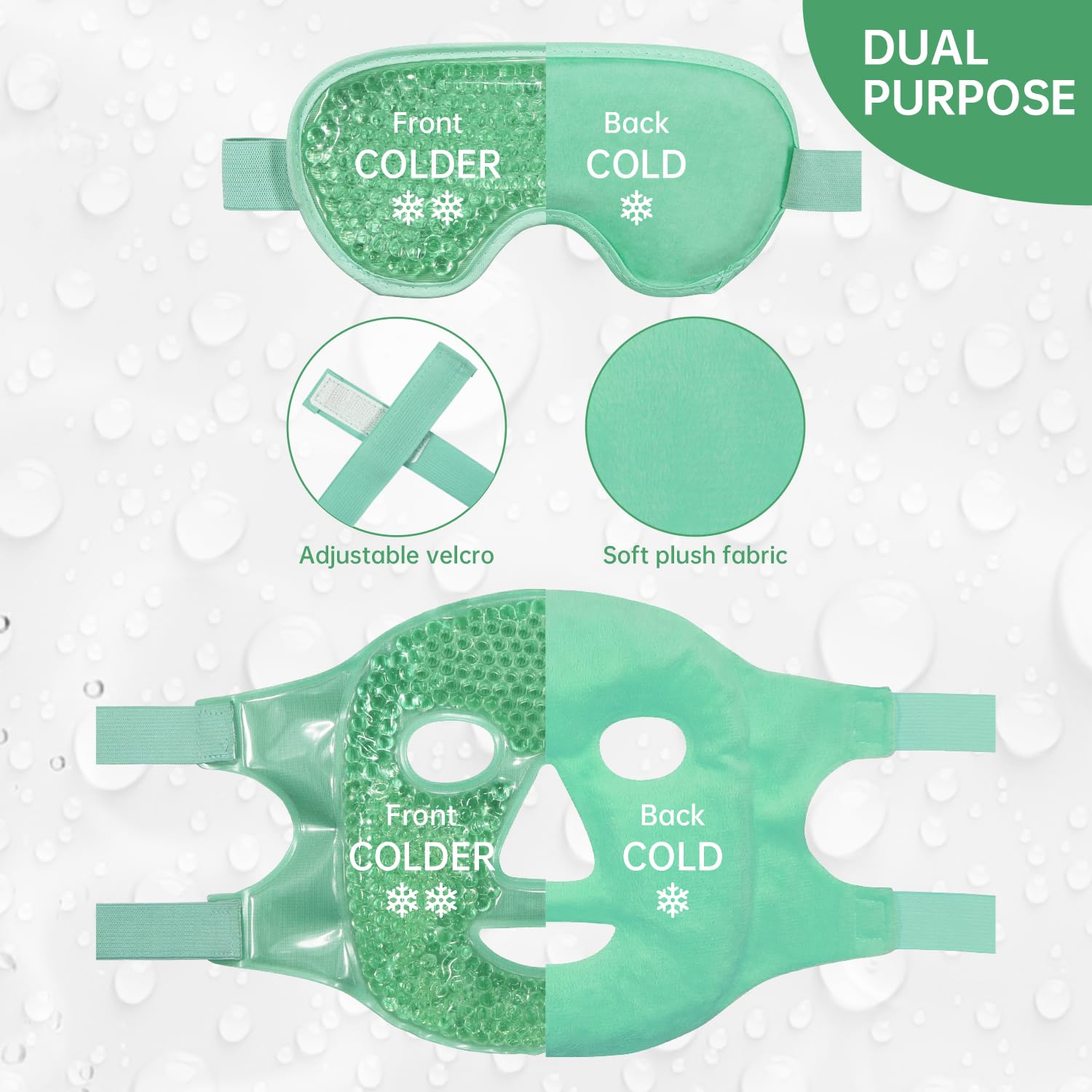 Paquete de hielo para reducir la hinchazón, bolsas debajo de los ojos, ojeras hinchadas, migraña, paquete caliente/frío con respaldo de felpa suave