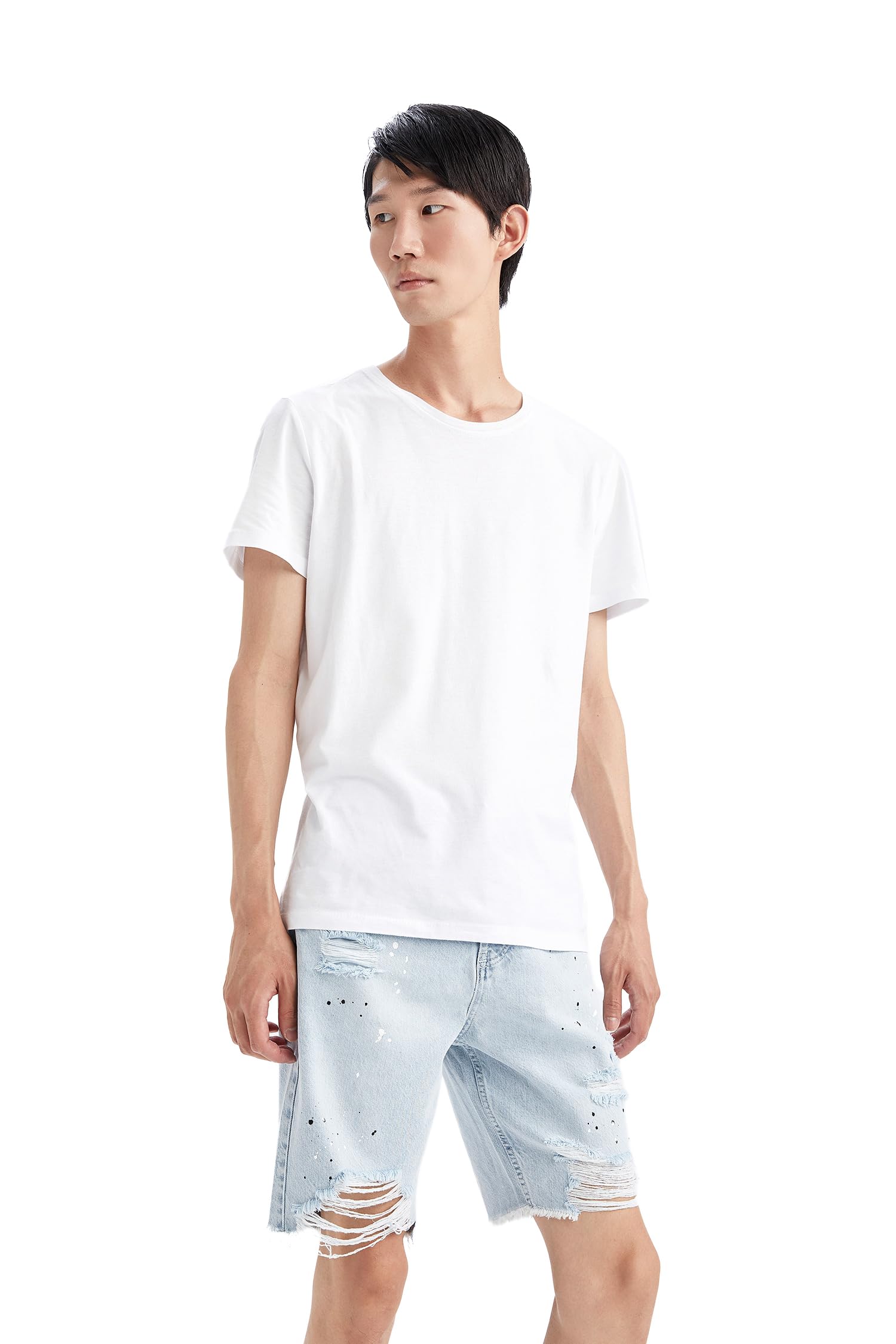 Erkek Slim Fit Geri Dönüşümlü Jean Yırtık Detaylı Bermuda