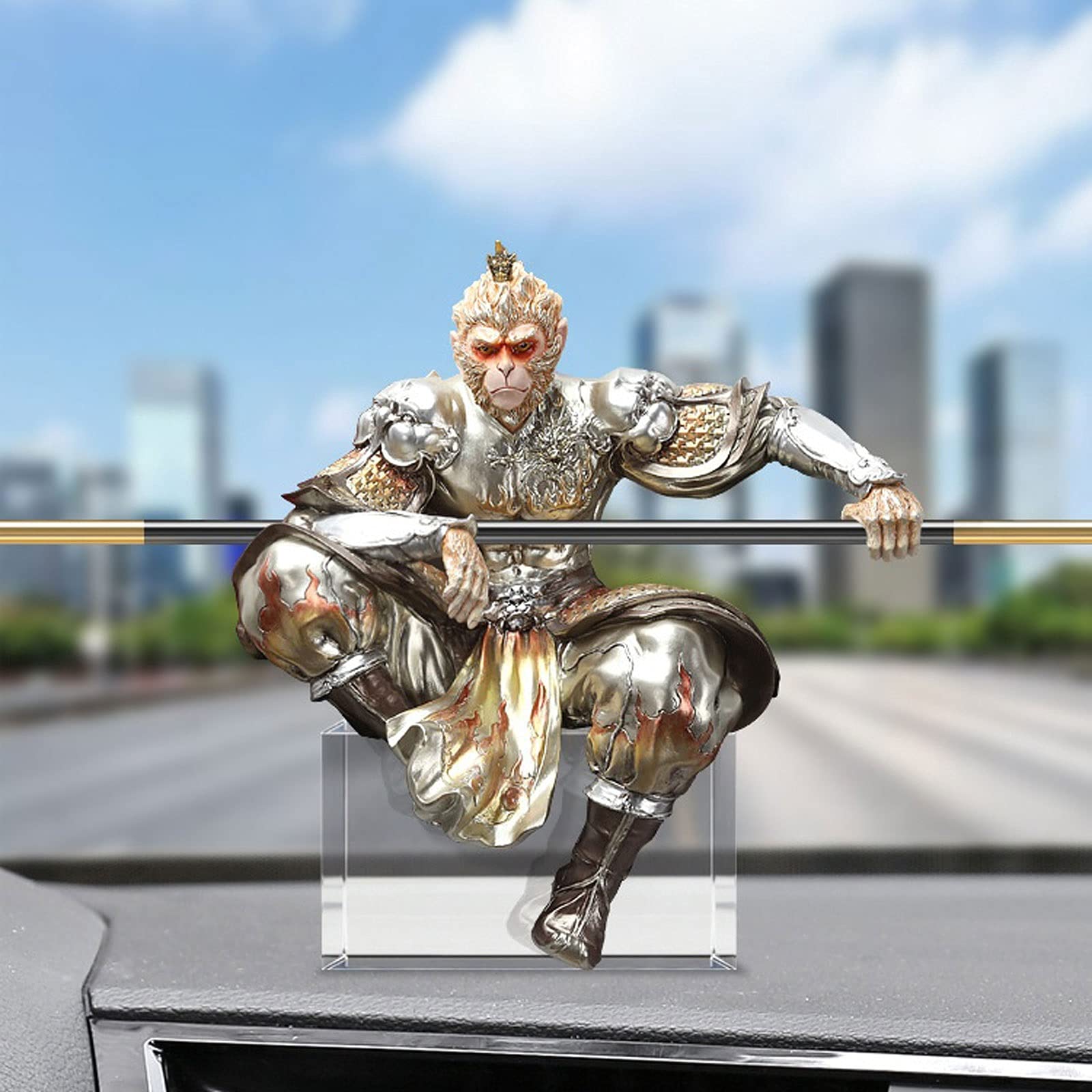 Sun Wukong Statua Walczący Budda Kreatywna dekoracja Ozdoby Salon Pulpit Rzemiosło Małpa Król Rzeźba Szkło Stal Materiał Dekoracja Biura Prezent Urodzinowy Akcesoria Pulpit Pszczoła