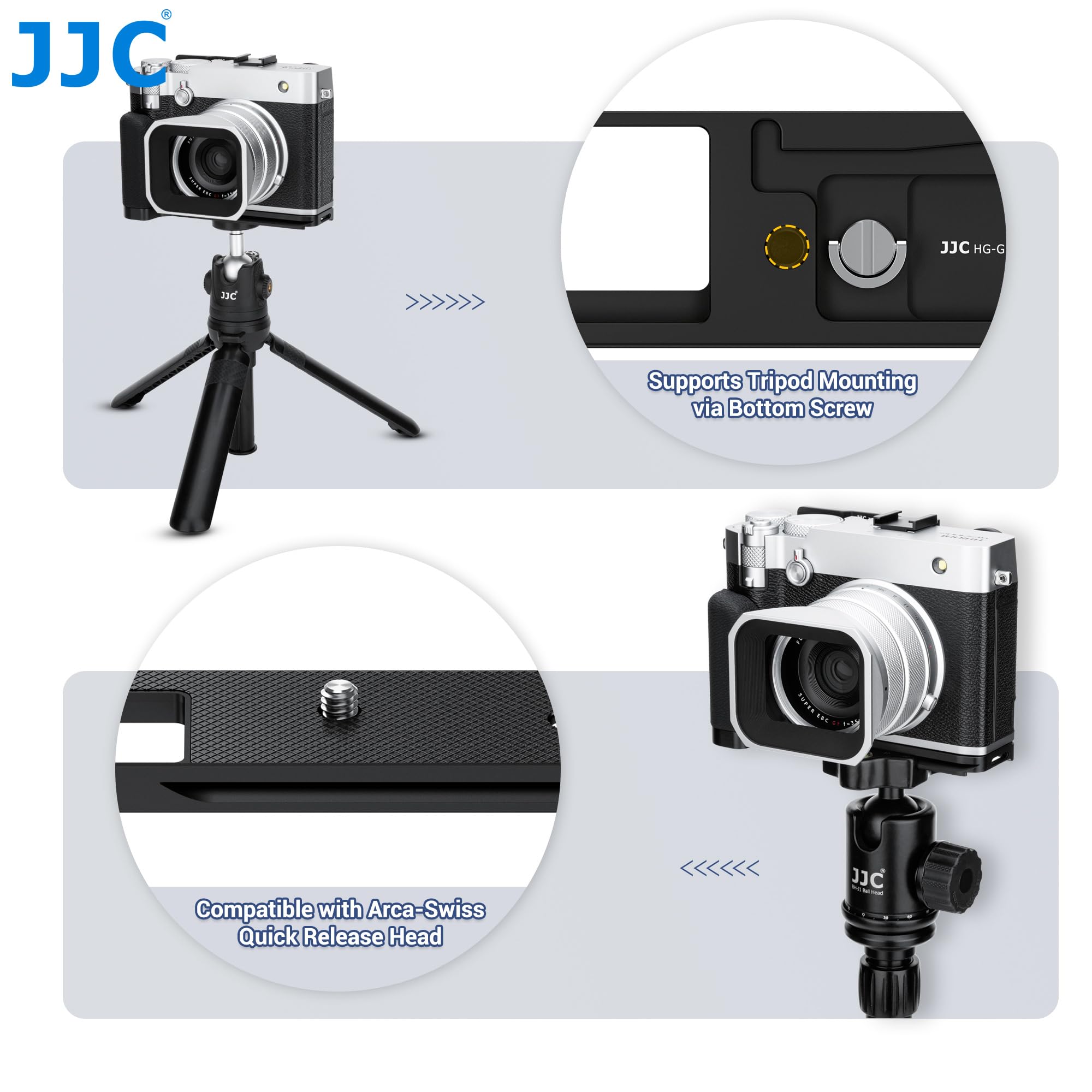 JJC Poignée en métal compatible avec Fujifilm GFX100RF, type Arca à libération rapide, compatible avec Peak Design Capture Camera Clip V3, améliore la sensation de la main