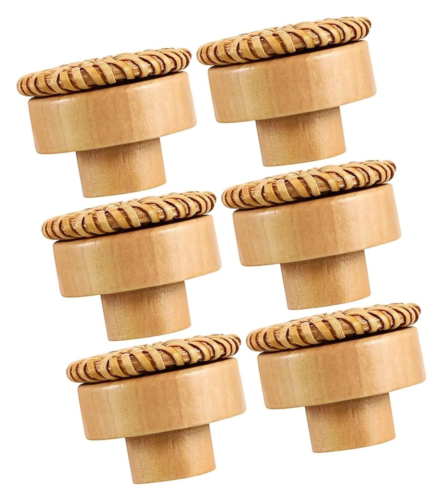 NHralpajj Woven Round Wood Rattan Cabinet Knobs