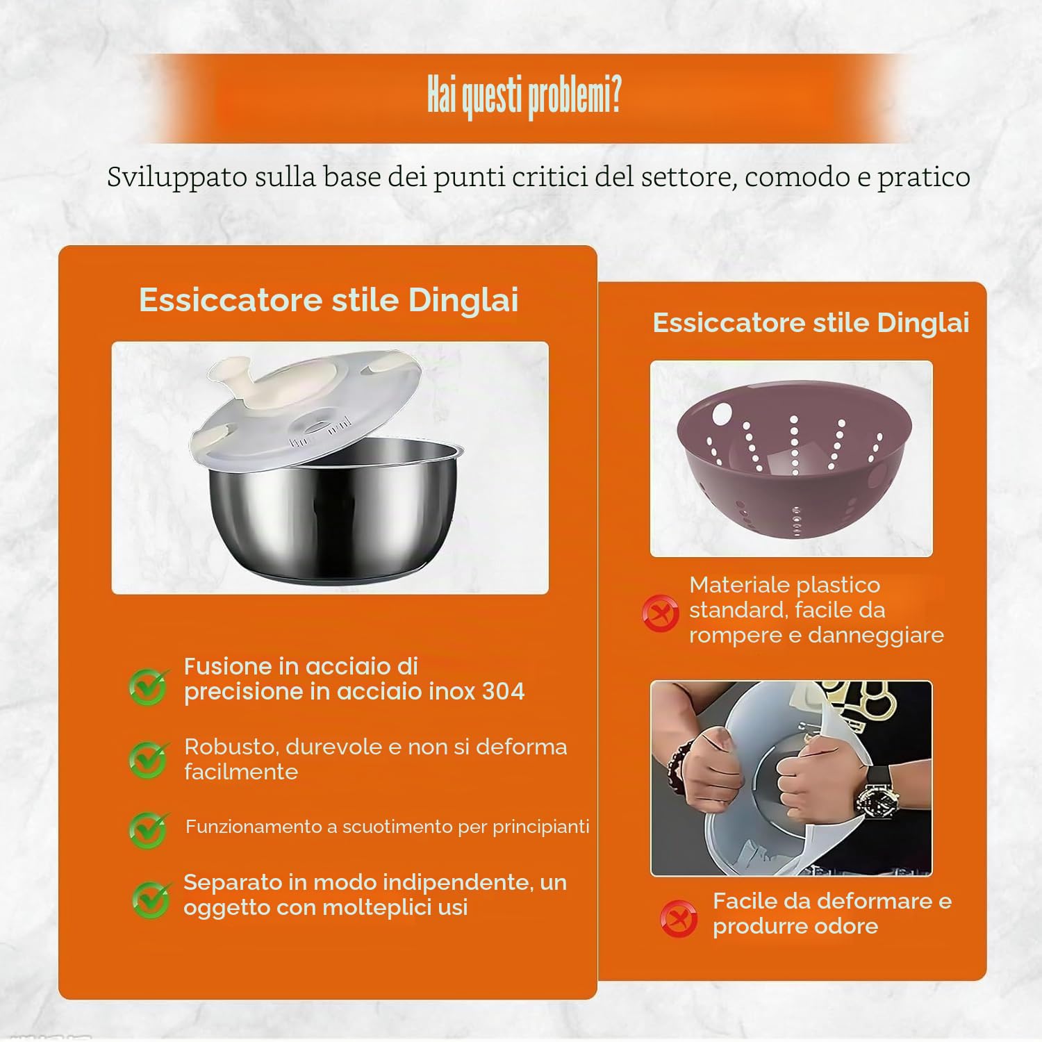 Centrifuga per insalata in acciaio inox da 6 l, multiuso, per frutta, verdura, scolapasta, centrifuga per insalata, centrifuga per frutta con uscita di drenaggio (A1)