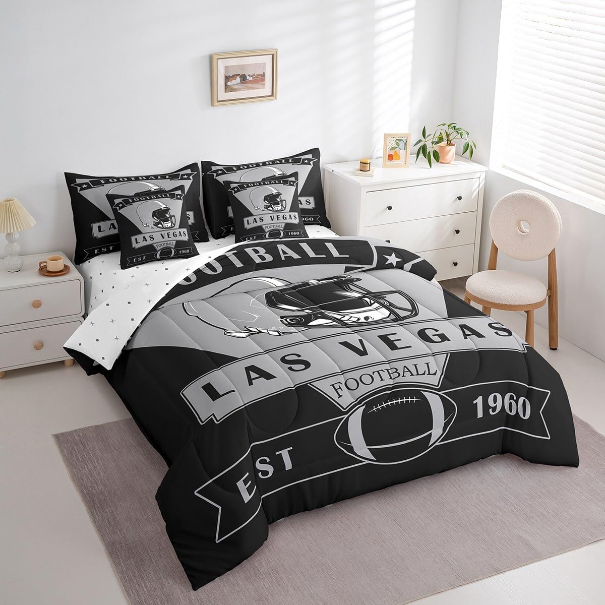 Loussiesd Las Vegas Letto Trapuntato,calcio Piumino Letto Con Lenzuola 7 Pezzi 230x220cm(7-piece Set),american Football City Regali Per I Tifosi Del Calcio