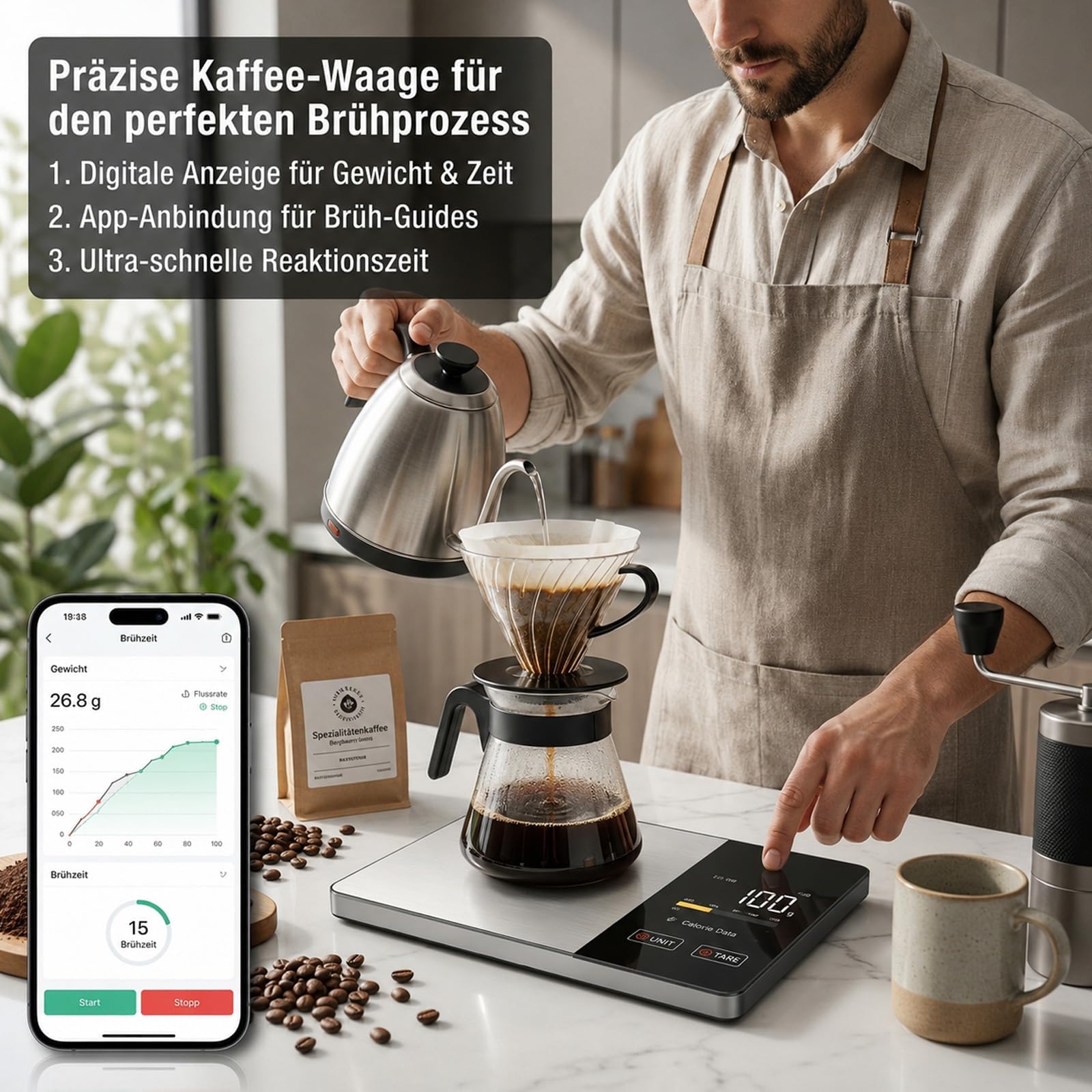 Smart Vita Küchenwaage, Smartvita Küchenwaage Kalorienwaage Hohe Präzision LCD-Display für Kochen Und Backen, Einfach Zu Reinigen Haushalt Und Profi