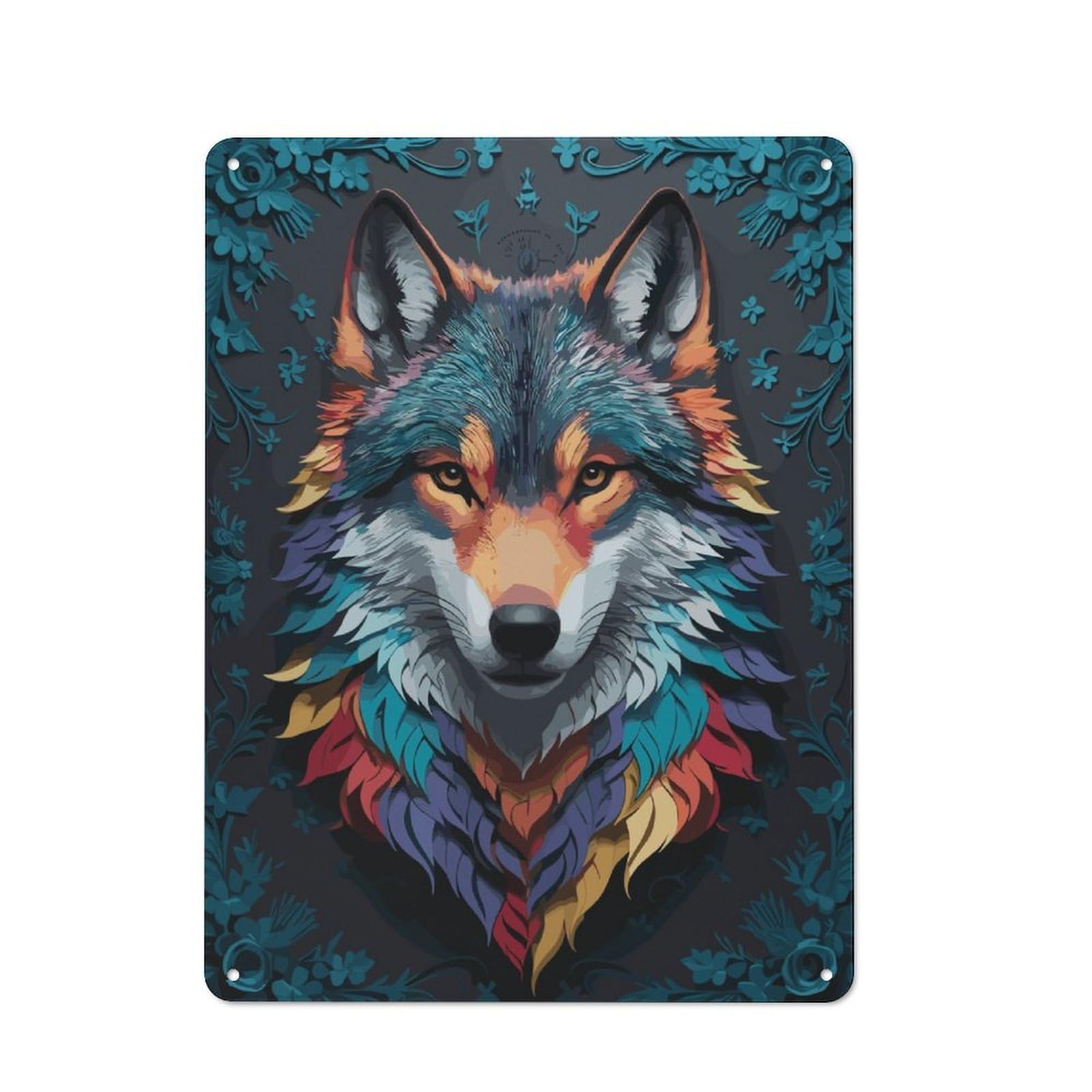Shed Style Decorative Metal Plaque 40x30cm Featuring Wolf Face, Porch Wall Decor for Patio Bar, Workshop, Shed Or Kitchen