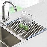 Seropy Roll Up Dish Drying Rack, Over The Sink Dish Drying Rack Kitchen Rolling Dish Drainer, Foldable Sink Rack Mat Stainless Steel Wire Dish Drying Rack for Kitchen Sink Counter Storage 17.5x11.8